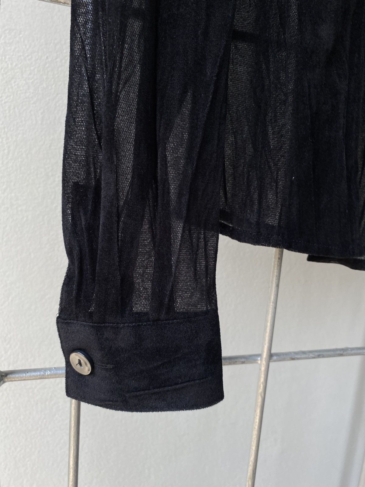 Designer Asuka Black Sheer Velvet Shirt. Size L / US 10 / IT 46 - 7 Thumbnail