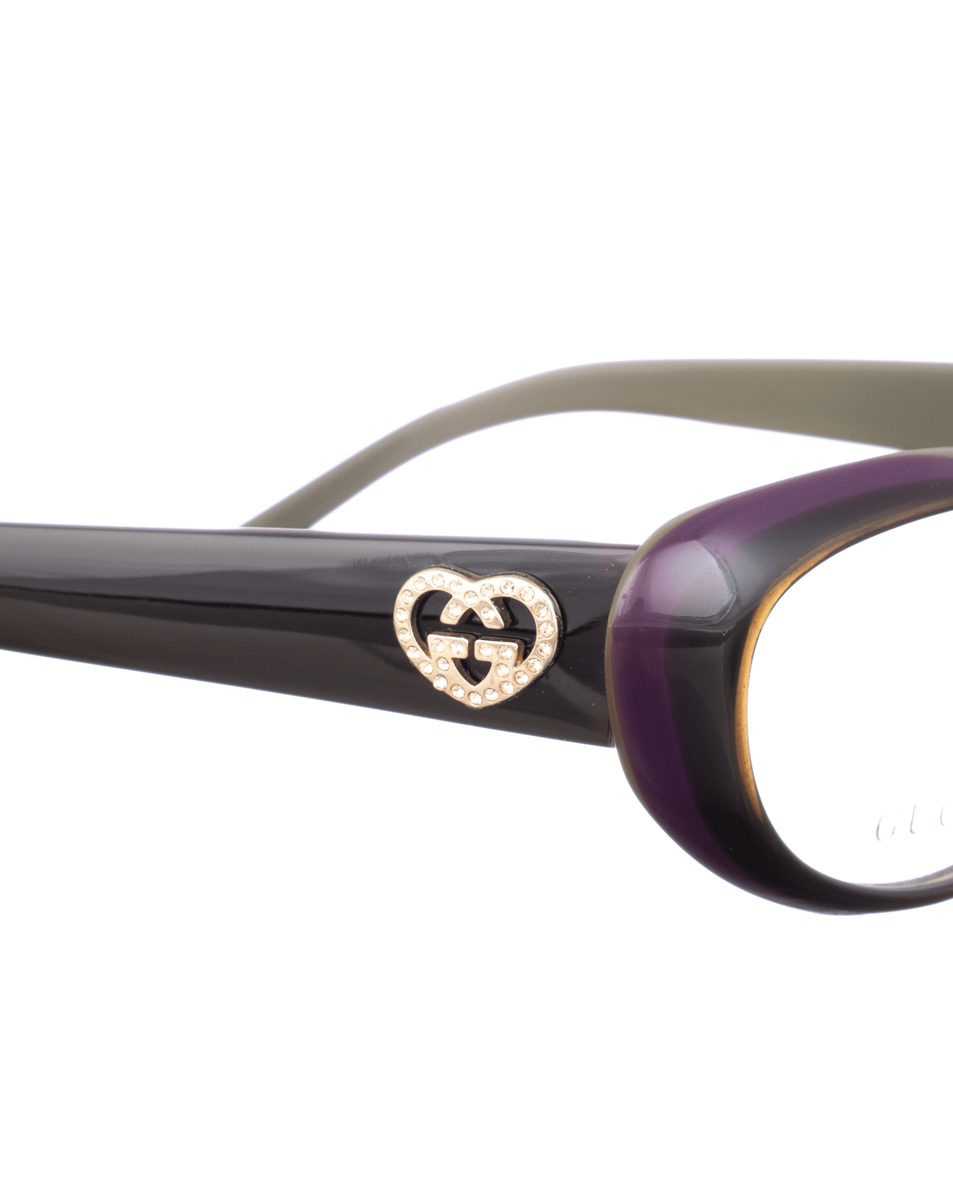 Gucci Gucci 00s Brown & Violet Cat Eye Glasses with Heart Details Size ONE SIZE - 3 Thumbnail