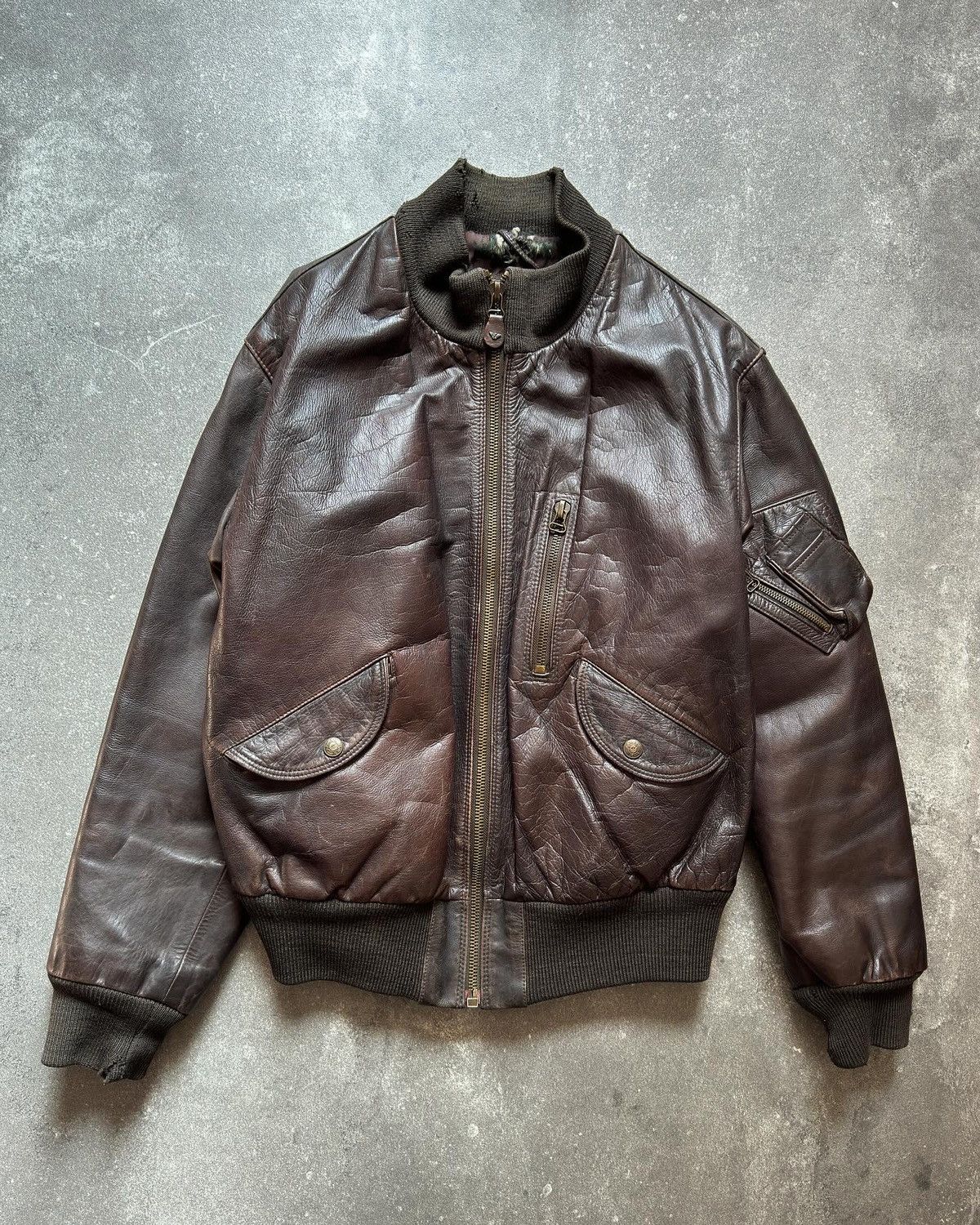 Armani × Vintage Armani Jeans 90s Leather Bomber 🏷️ | Grailed