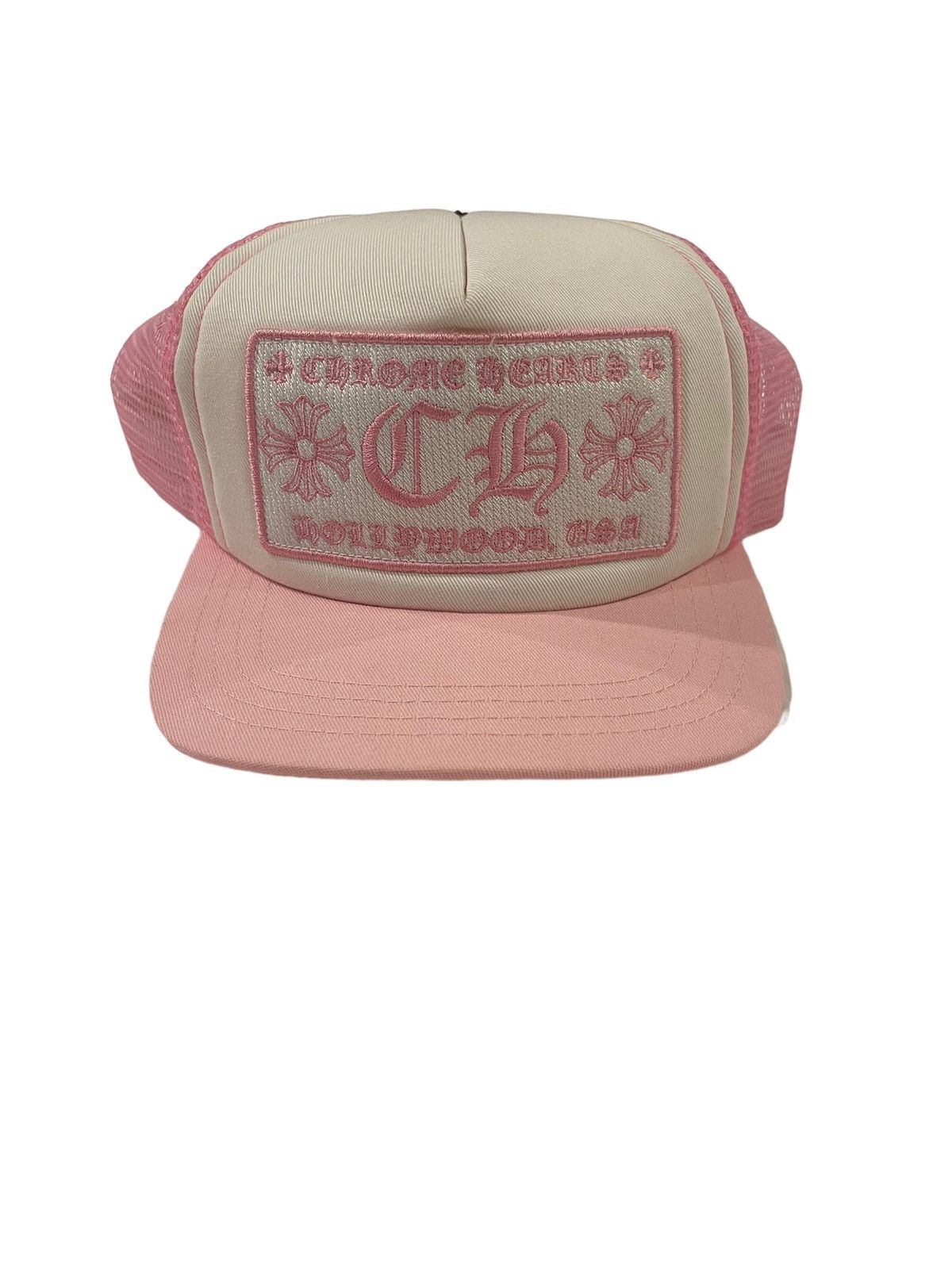 image of Chrome Hearts White & Pink Ch Trucker Hat, Men's