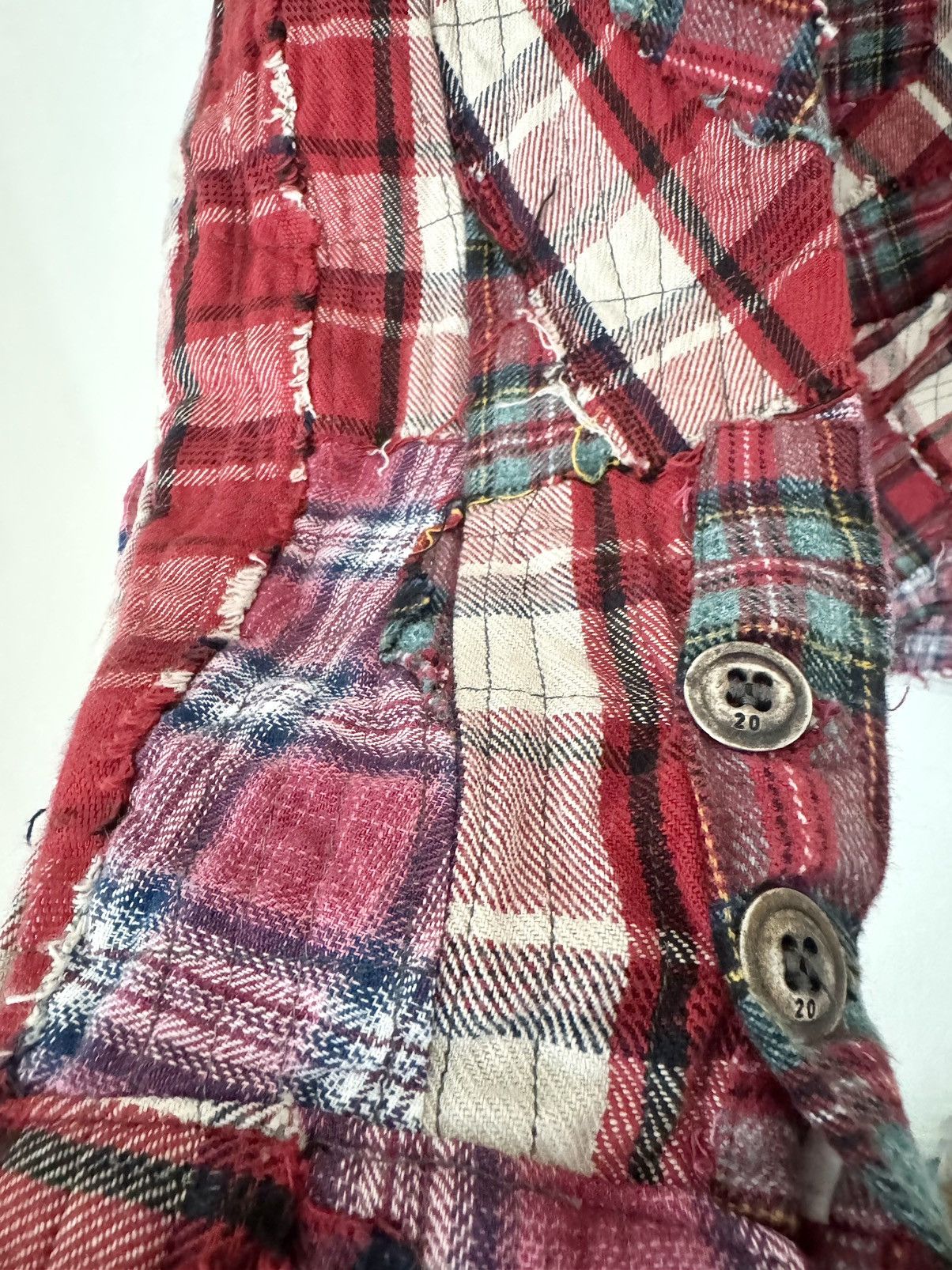 Greg Lauren Greg Lauren Scrapwork Red Plaid Stitchwork Boxy Shirt Size L Size US L / EU 52-54 / 3 - 6 Thumbnail