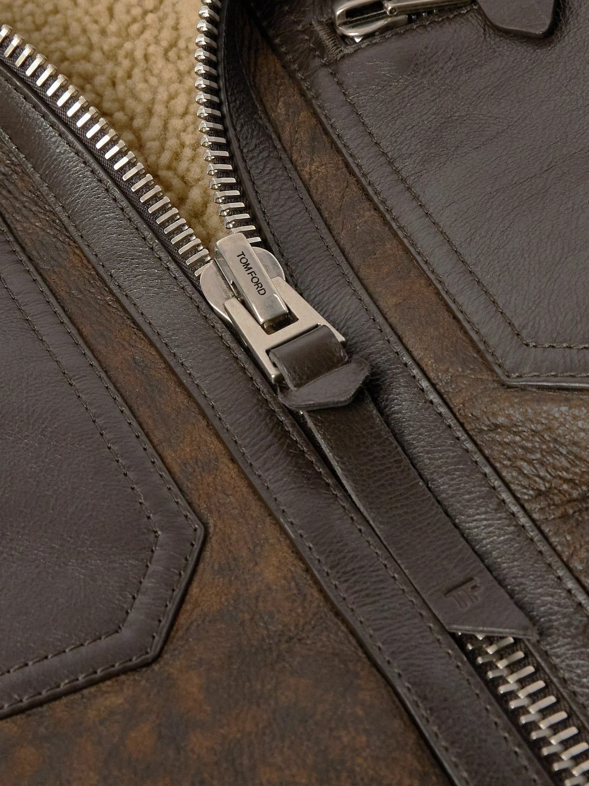 Tom Ford o1sndg1125 LBS016 Shearling Trimmed Leather Jacket in Brown Size US XL / EU 56 / 4 - 5 Thumbnail
