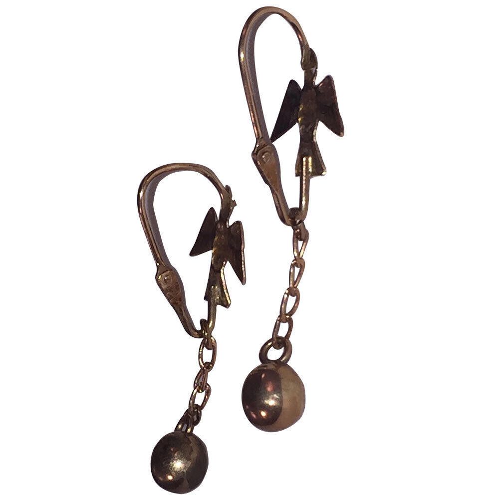 Designer Mexican Swallow Bird 8 KT Gold Dangle Ball Earrings Size ONE SIZE - 5 Thumbnail