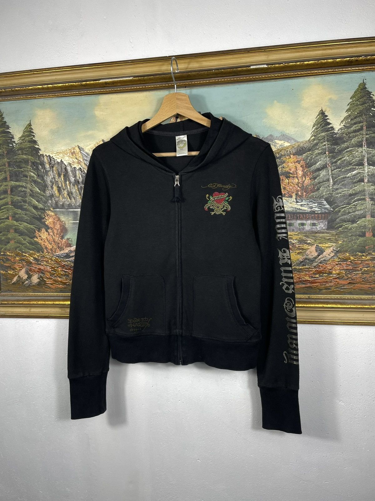 Christian Audigier × Ed Hardy × Vintage Ed Hardy Retro 00s Hoodie With Crystals Affliction Grunge Size US XS / EU 42 / 0 - 3 Thumbnail