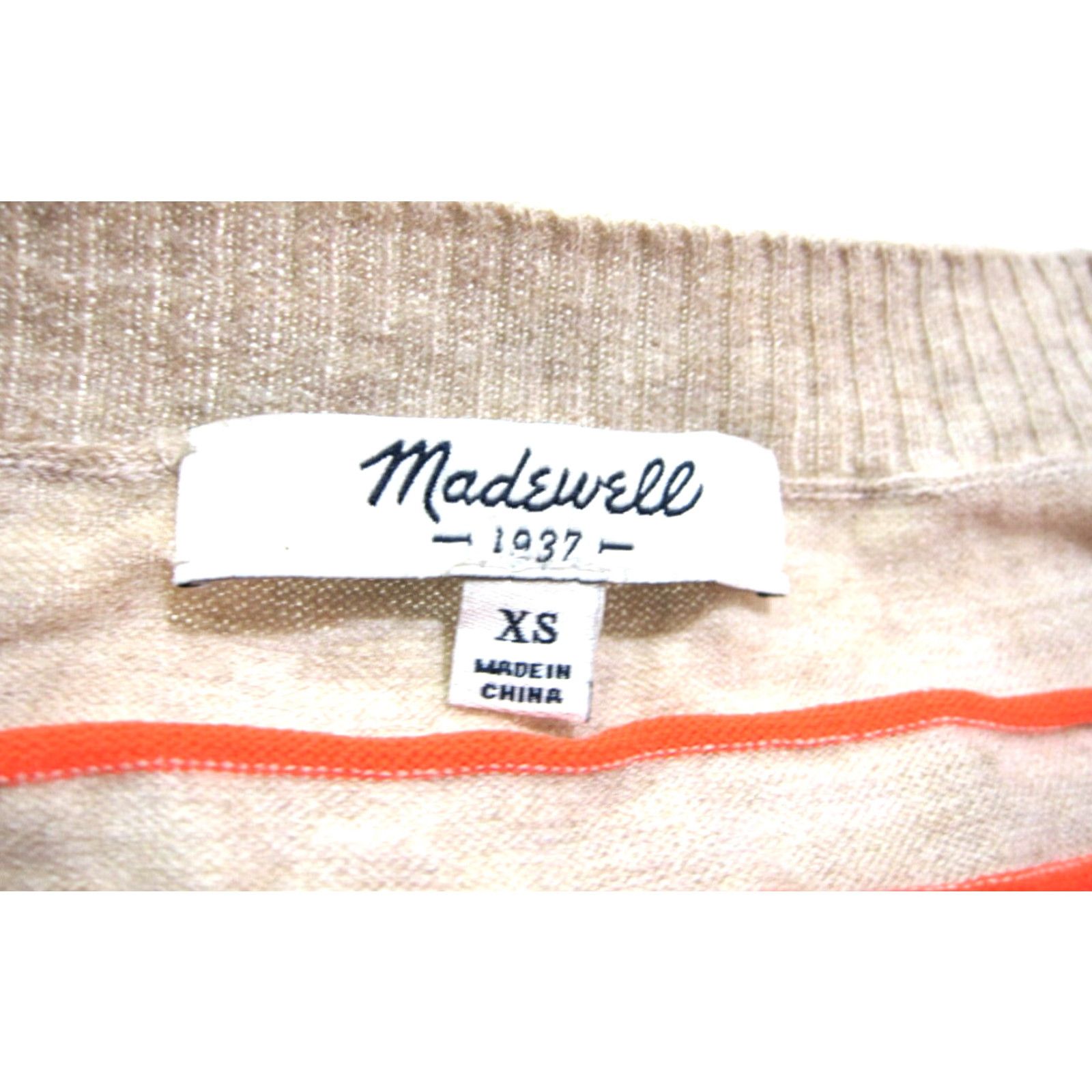 Madewell Madewell Neon Orange Brown Stripe 3/4 Sleeve Lightweight Sweater Women XS Size XS / US 0-2 / IT 36-38 - 3 Thumbnail