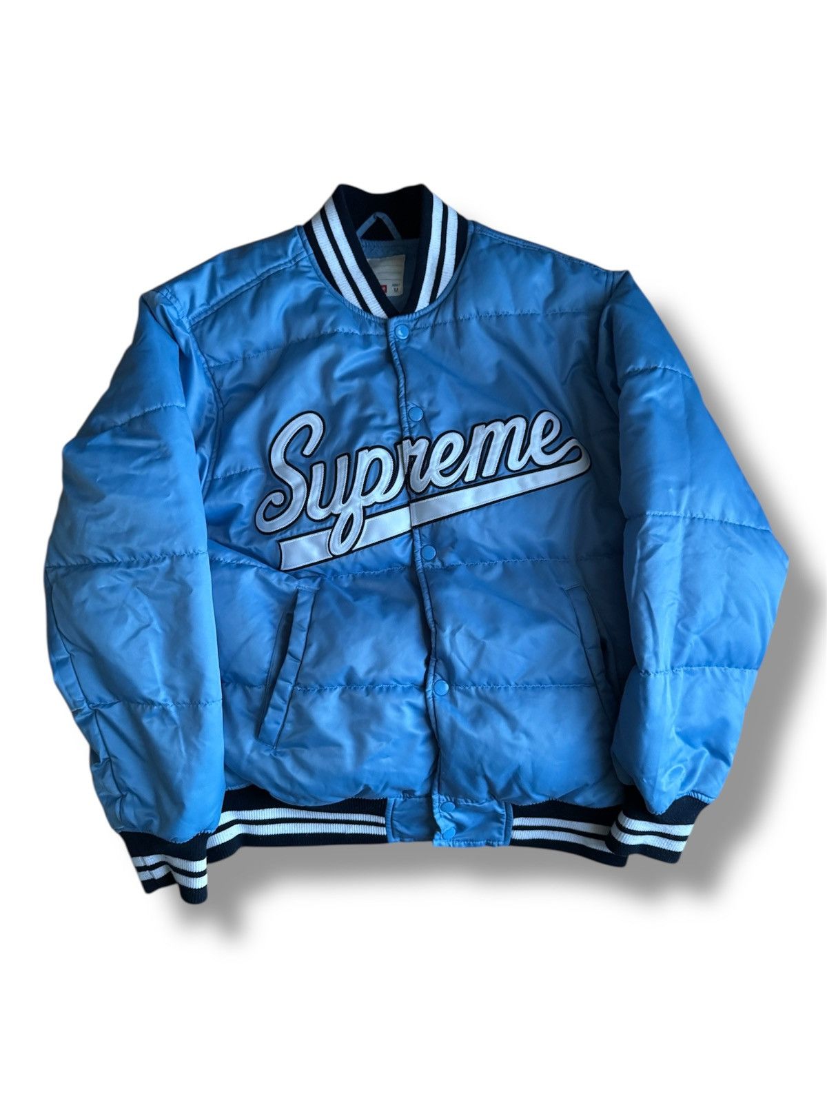 Supreme Supreme Script Varsity Puffy Jacket | Grailed