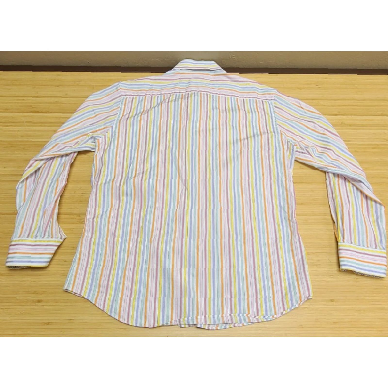 BUGATCHI Bugatchi Dress Shirt Shaped Fit Striped Flip Cuff Button Up Mens Size XL Multicolor Cotton Logo Designers Mens XL Shirt Size 46R - 6 Thumbnail