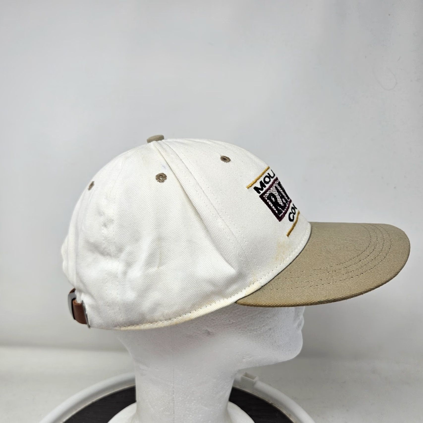 Vintage ROXY Mountain Ravines Course Hat Cap Strap Back White Tan Golf Embroidered Mens Adjustable One Size Fits Most Cap/Buckle Hat Size ONE SIZE - 3 Thumbnail