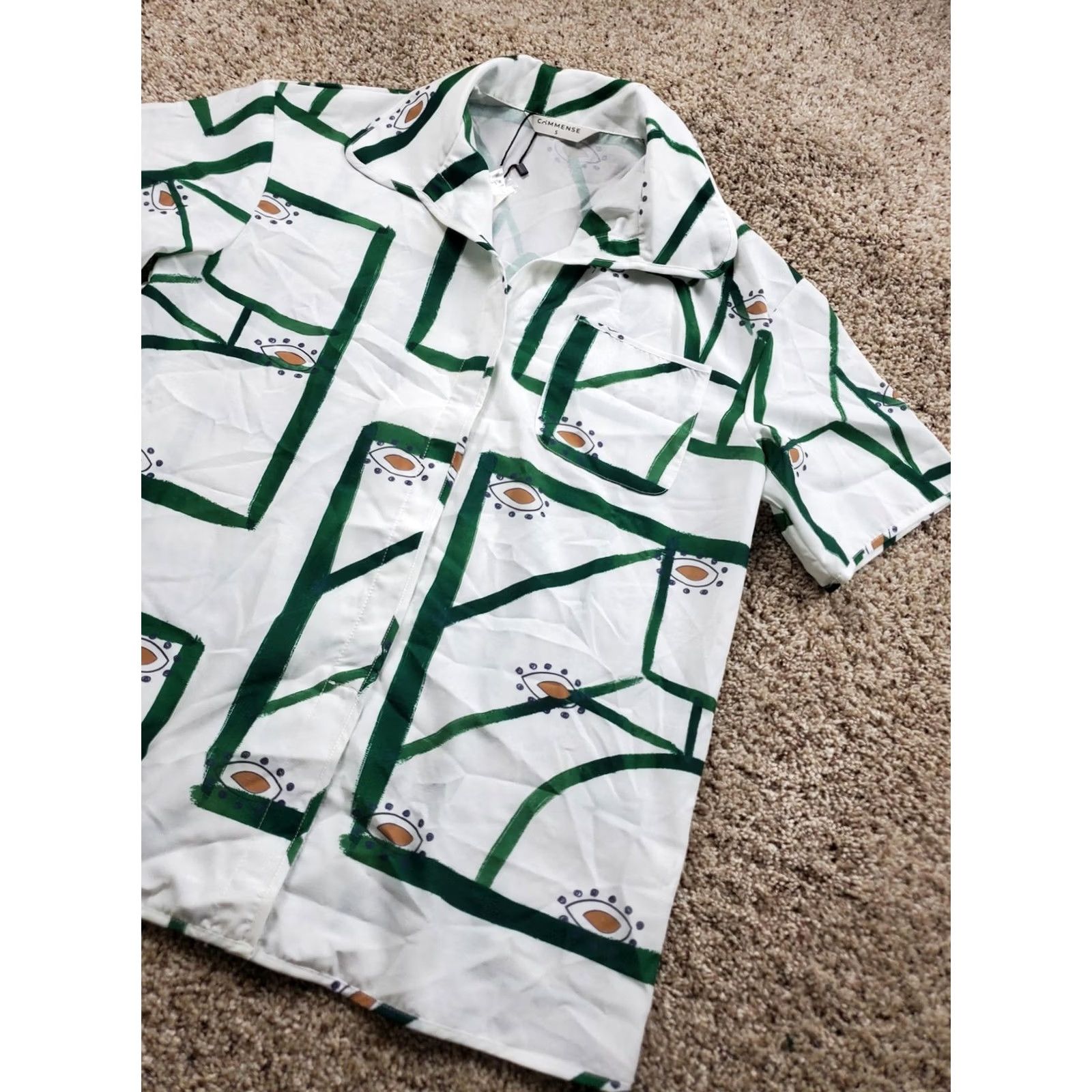 Vintage Commense Shirt Womens Small Geometric Abstract Print Short Sleeve Button Up NWT Size S / US 4 / IT 40 - 2 Thumbnail