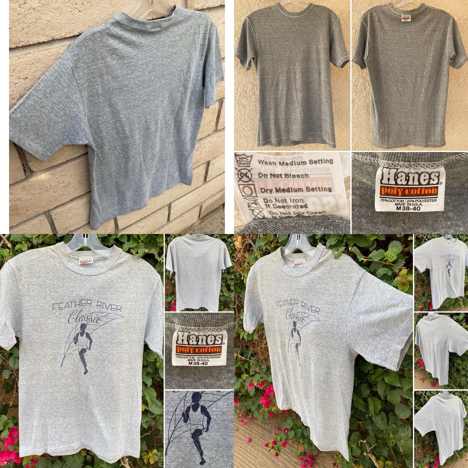 Hanes VINTAGE Feather River Classic Runner T Shirt Hanes Poly Cotton Gray M Unisex Graphic Tee 70s 80s Size US M / EU 48-50 / 2 - 8 Thumbnail