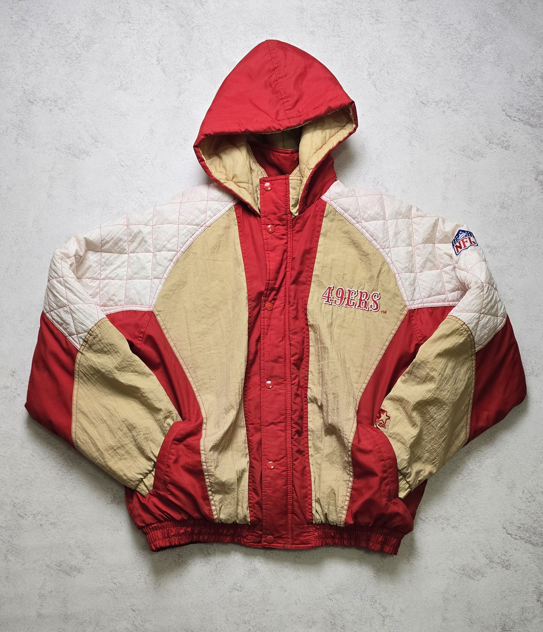 Starter VTG San Francisco 49ers Puffer Jacket 90s Hooded Big Logo Size US XL / EU 56 / 4 - 4 Thumbnail