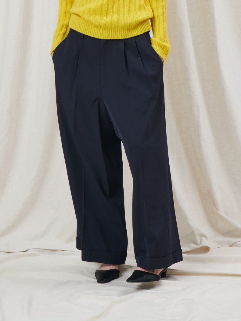 Y's Y's size os Navy Blue Pleated Rolled Wide-Leg Pants Size 24" / US 00 / IT 34 - 3 Thumbnail