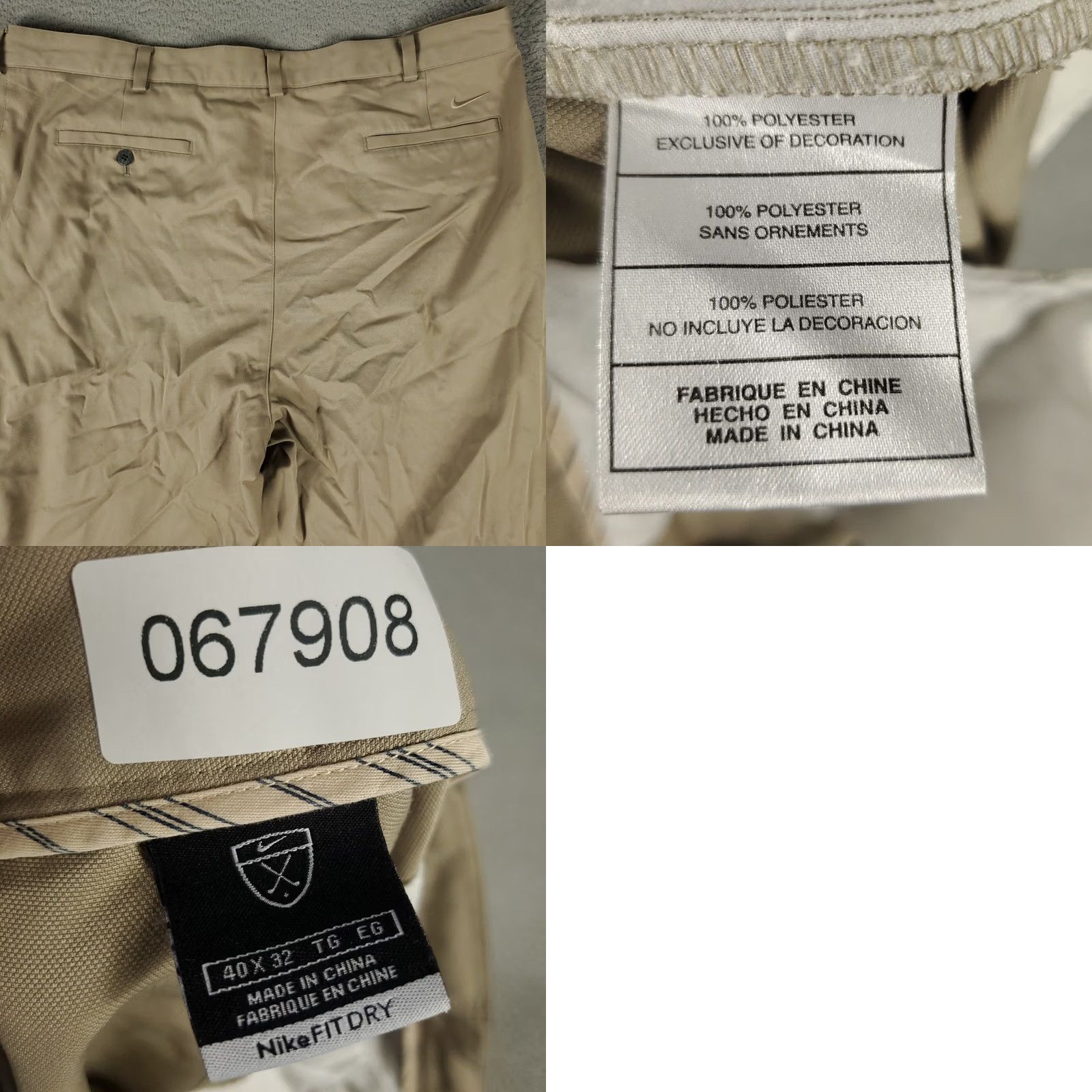 Nike Nike Pants Mens Regular 40x32 Beige Dri Fit Chino Trousers Pleated Front Zip Pockets Straight Leg Casual Bottoms Size US 40 / EU 56 - 9 Thumbnail