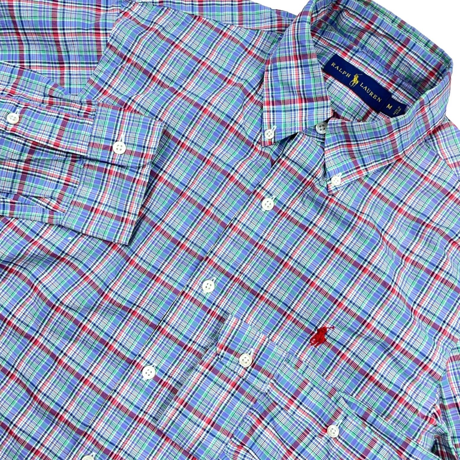 Ralph Lauren Ralph Lauren Shirt Adult Medium Blue Red Multi Button Up Dress Cotton Preppy Men Size 40R - 2 Thumbnail