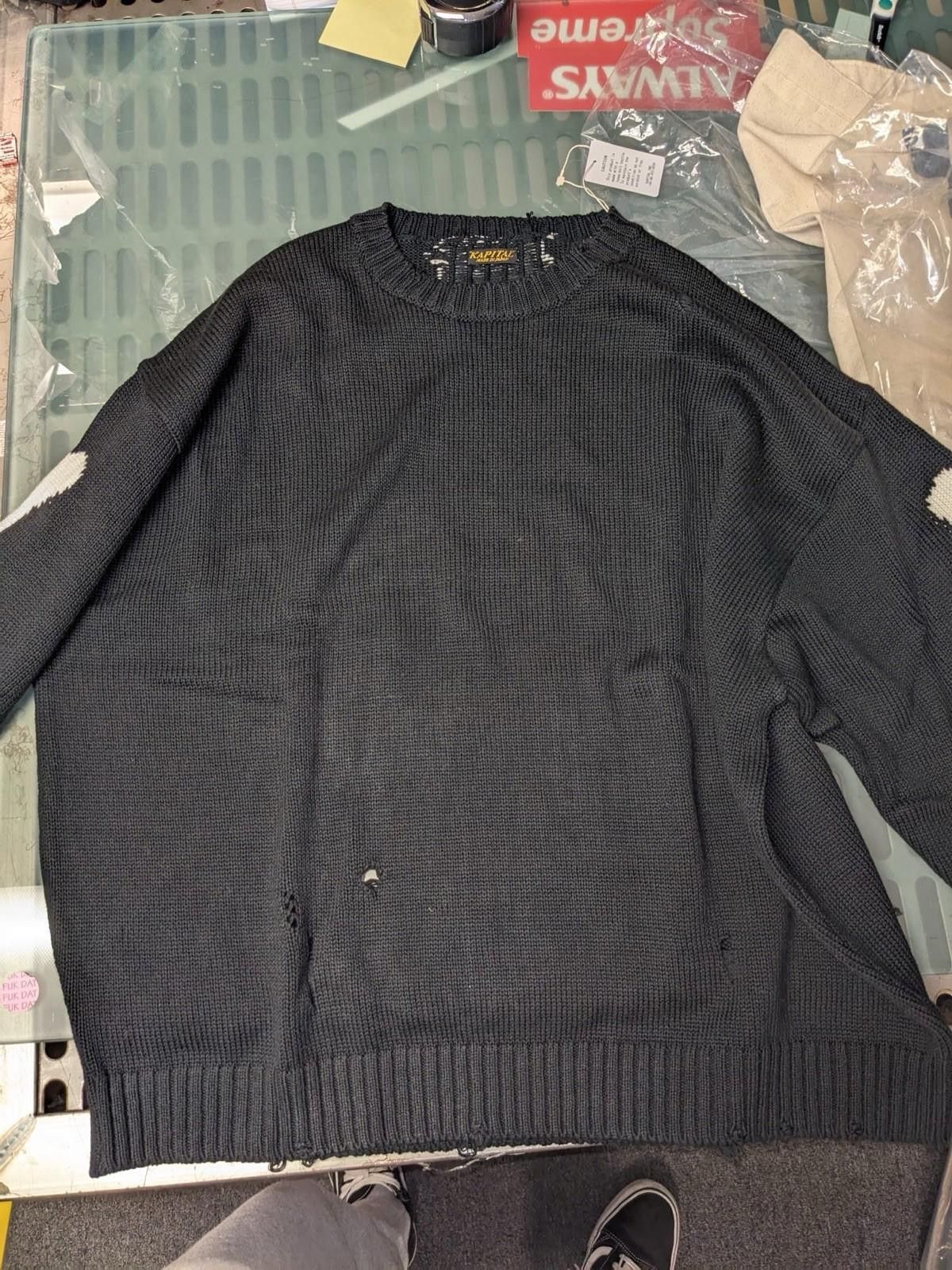 Kapital Kapital 5G Cotton Knit Bone Crew Sweater Black Size 3 Size US L / EU 52-54 / 3 - 6 Thumbnail