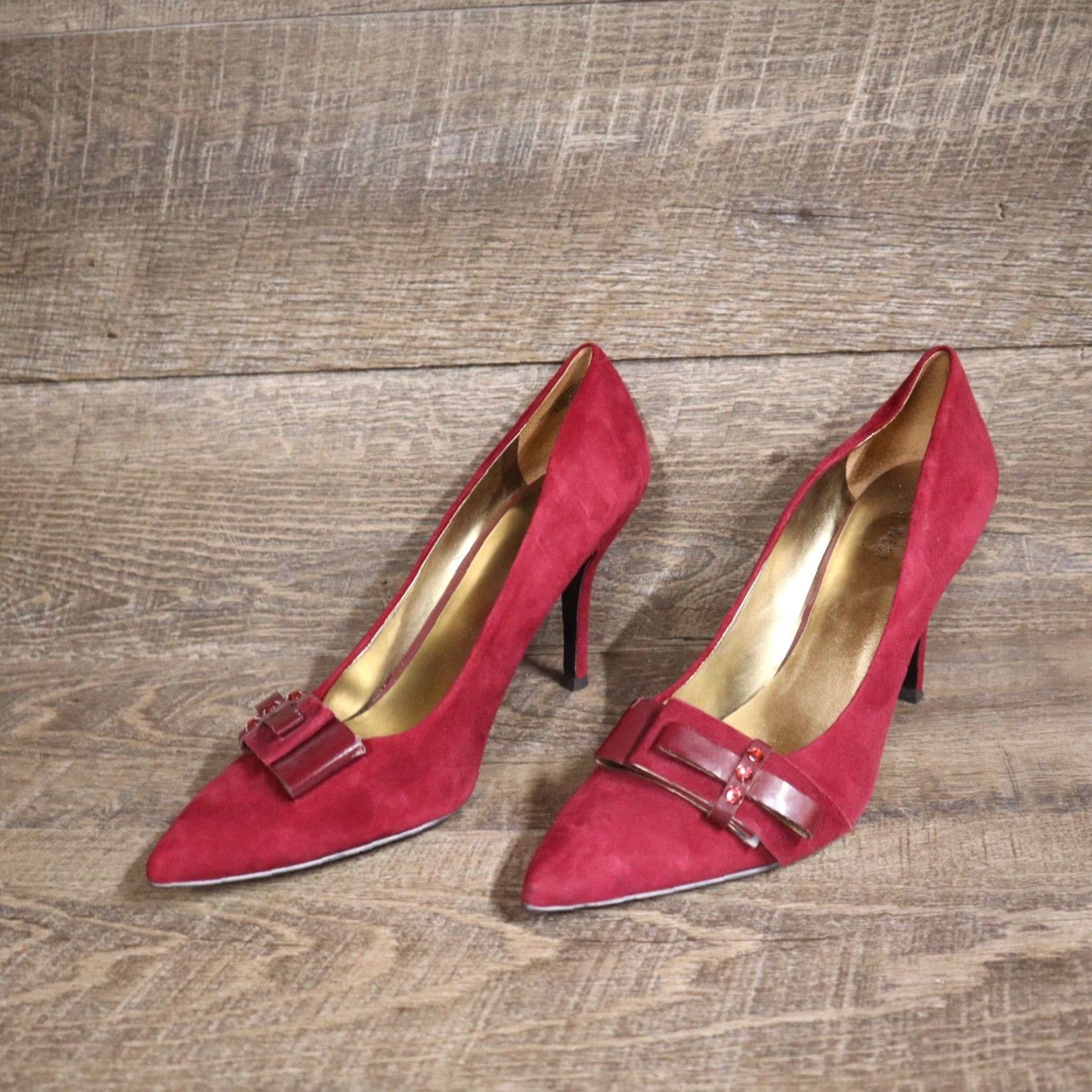 Nine West VINTAGE Nine West Dempsey Red Suede Sandals Women Size 10M 4" Heel Ankle Strap Size US 12 / IT 42 - 2 Thumbnail