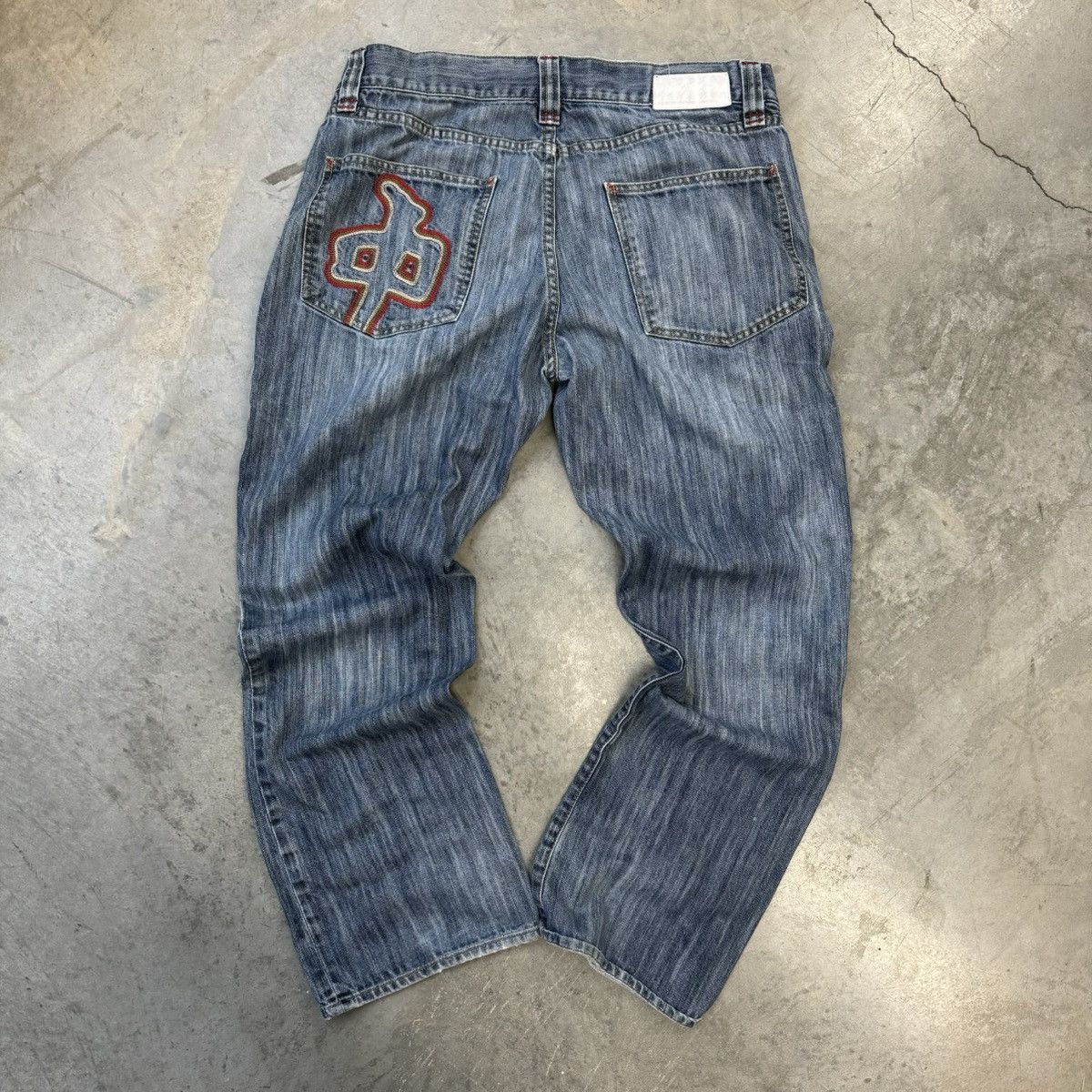DC × Southpole × Vintage Crazy Y2K Skater Baggy Style Red Dragon Embroidered Jeans Size US 34 / EU 50 - 2 Thumbnail