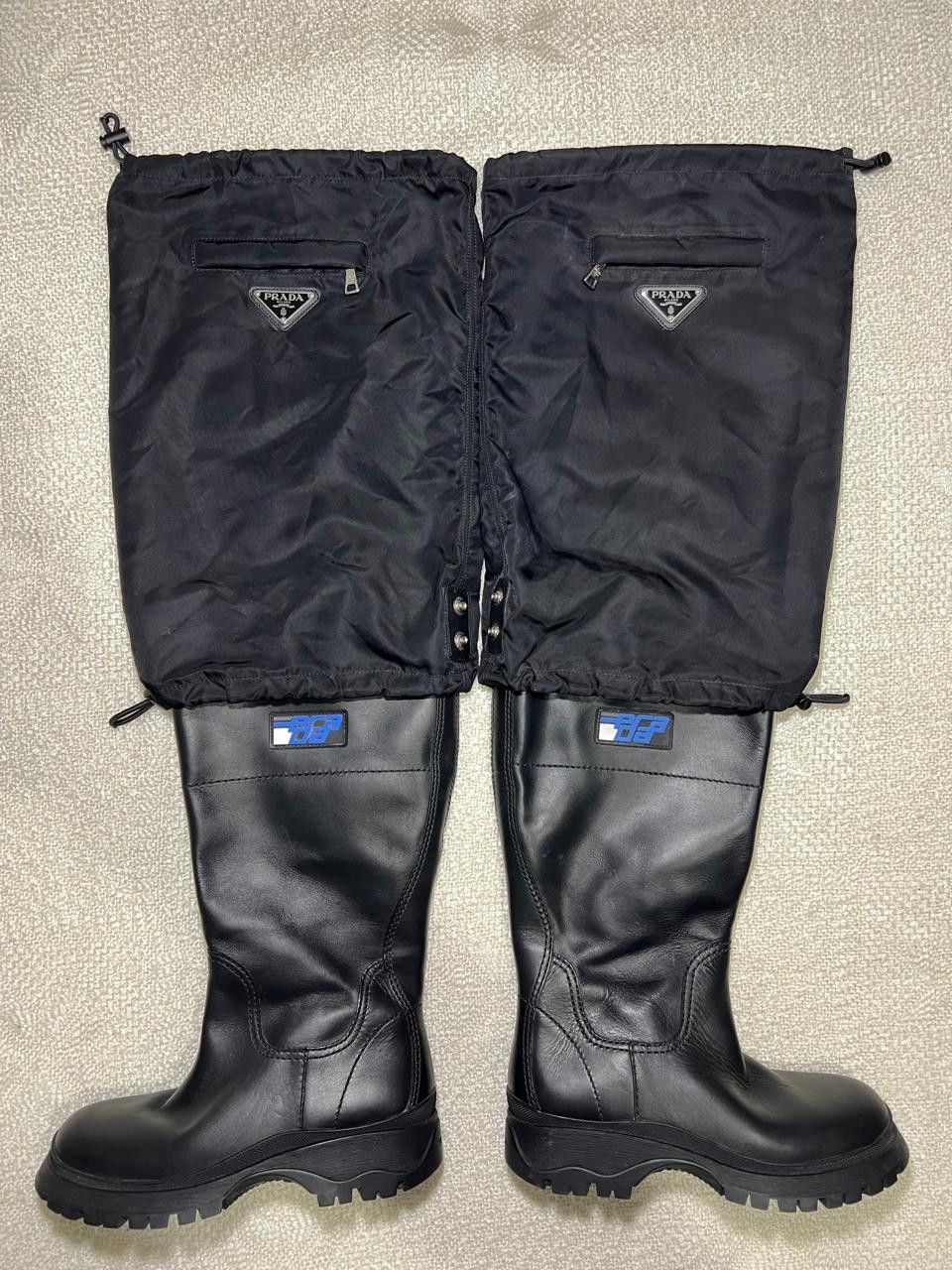 Prada Rare Prada F/W 18 runway nylon gaiters leather boots Size US 6 / IT 36 - 2 Thumbnail