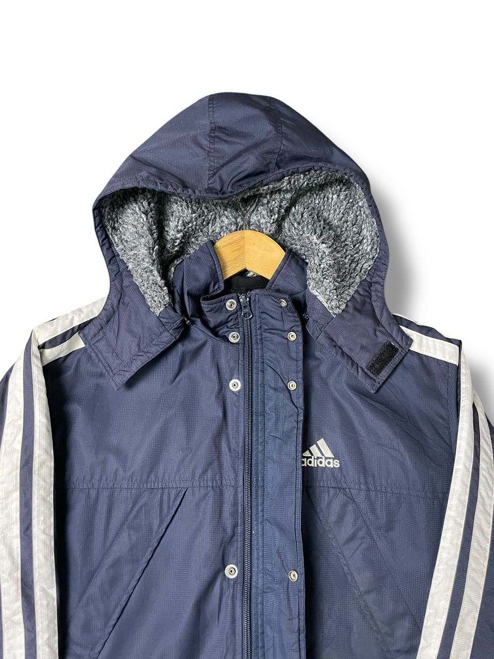 Adidas × Vintage Adidas Long Jacket With Hoodie Zipper/Buttons (2) Size US S / EU 44-46 / 1 - 5 Thumbnail
