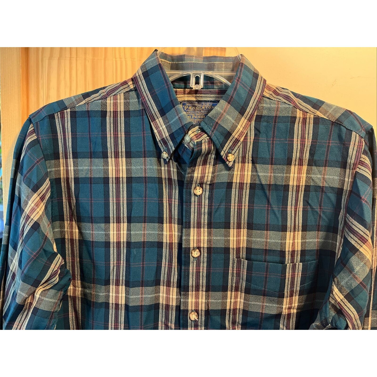 Pendleton Pendleton Vintage Men’s M Blue Plaid LS Button Up Wool Shirt Size US M / EU 48-50 / 2 - 7 Thumbnail