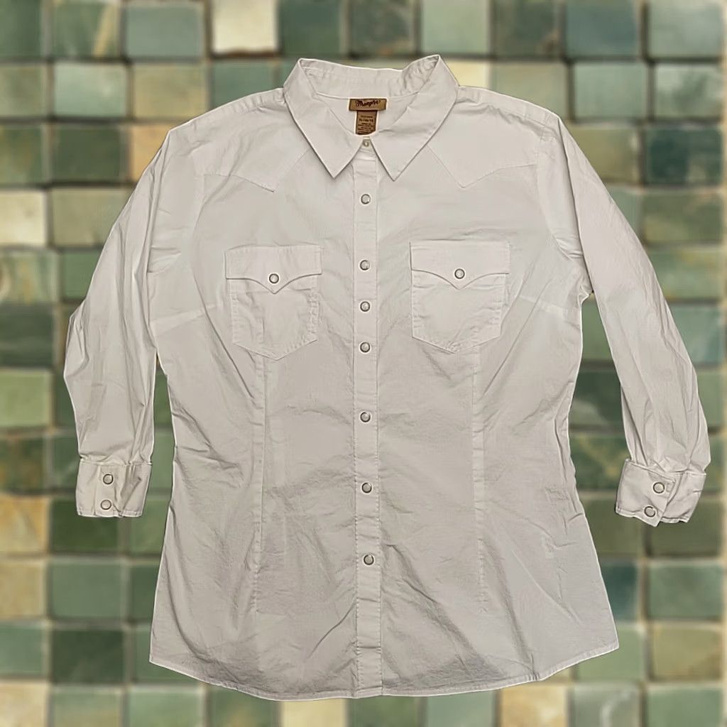 Wrangler Wrangler Shirt Women XL White 3/4 Sleeve Pearl Snap Rodeo Cowboy Cowgirl Classic Size XL / US 12-14 / IT 48-50 - 1 Thumbnail