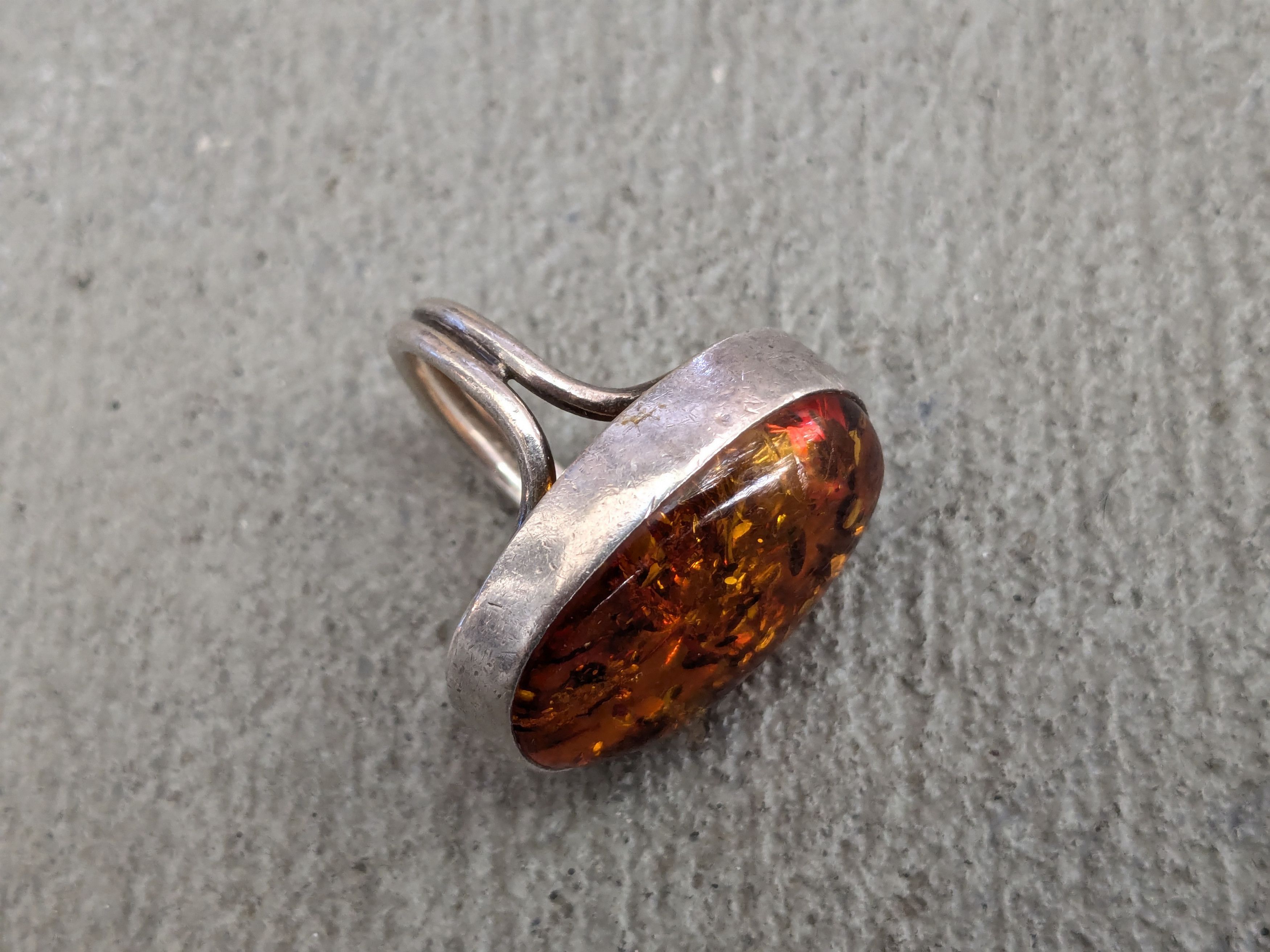 Vintage Vintage Sterling Silver Ring Orange Amber Oval Size ONE SIZE - 9 Thumbnail