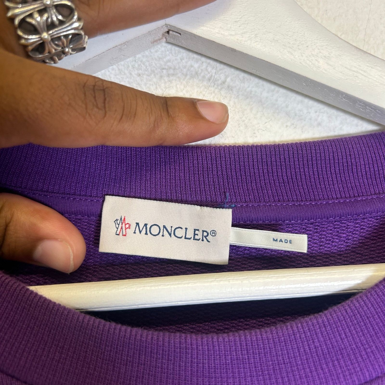 Moncler Moncer Purple Applique Patch Logo Crewneck Size US L / EU 52-54 / 3 - 3 Thumbnail