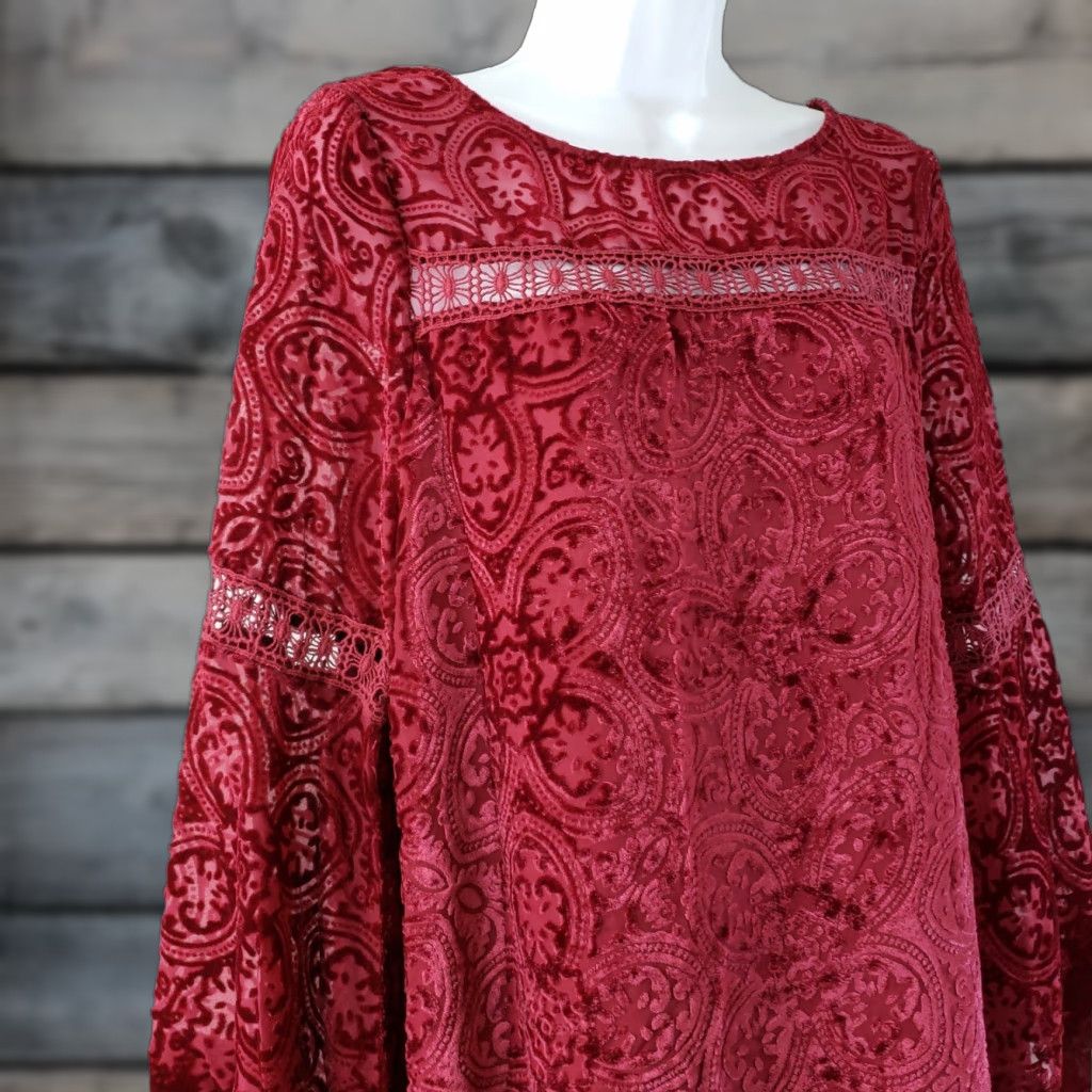 Vintage **Clover + Scout Women's Large Red Long Sleeve Tunic Top** User: **Clover + Scout Women's Large Red Tunic Top** Size L / US 10 / IT 46 - 1 Thumbnail