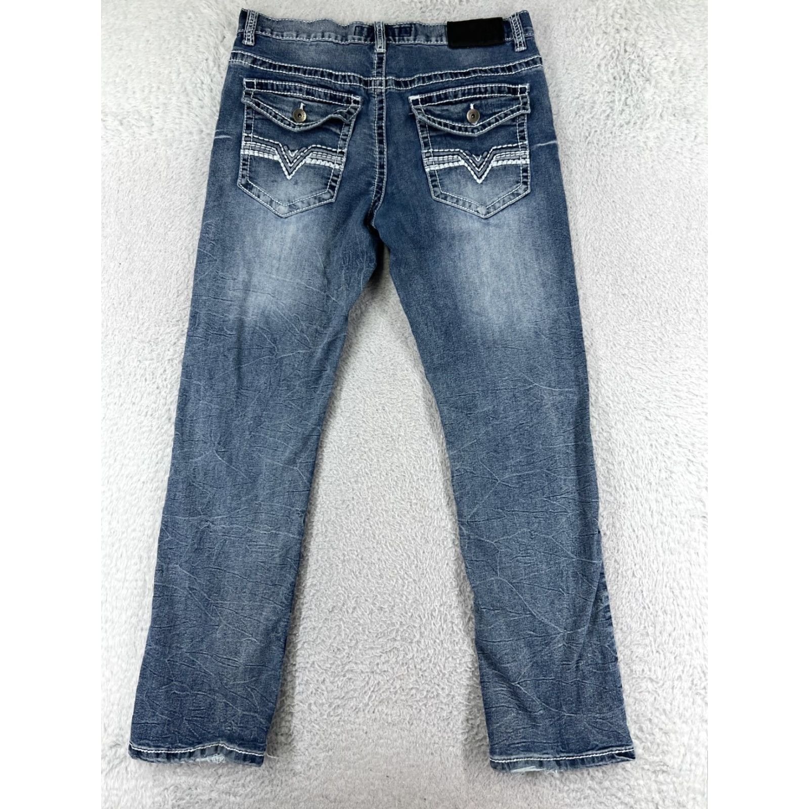 Vintage True Luck Jeans Womens 32 Blue Denim Straight Leg Bootcut 5-Pocket Embroidered Sequin Logo Size 24" / US 00 / IT 34 - 3 Thumbnail
