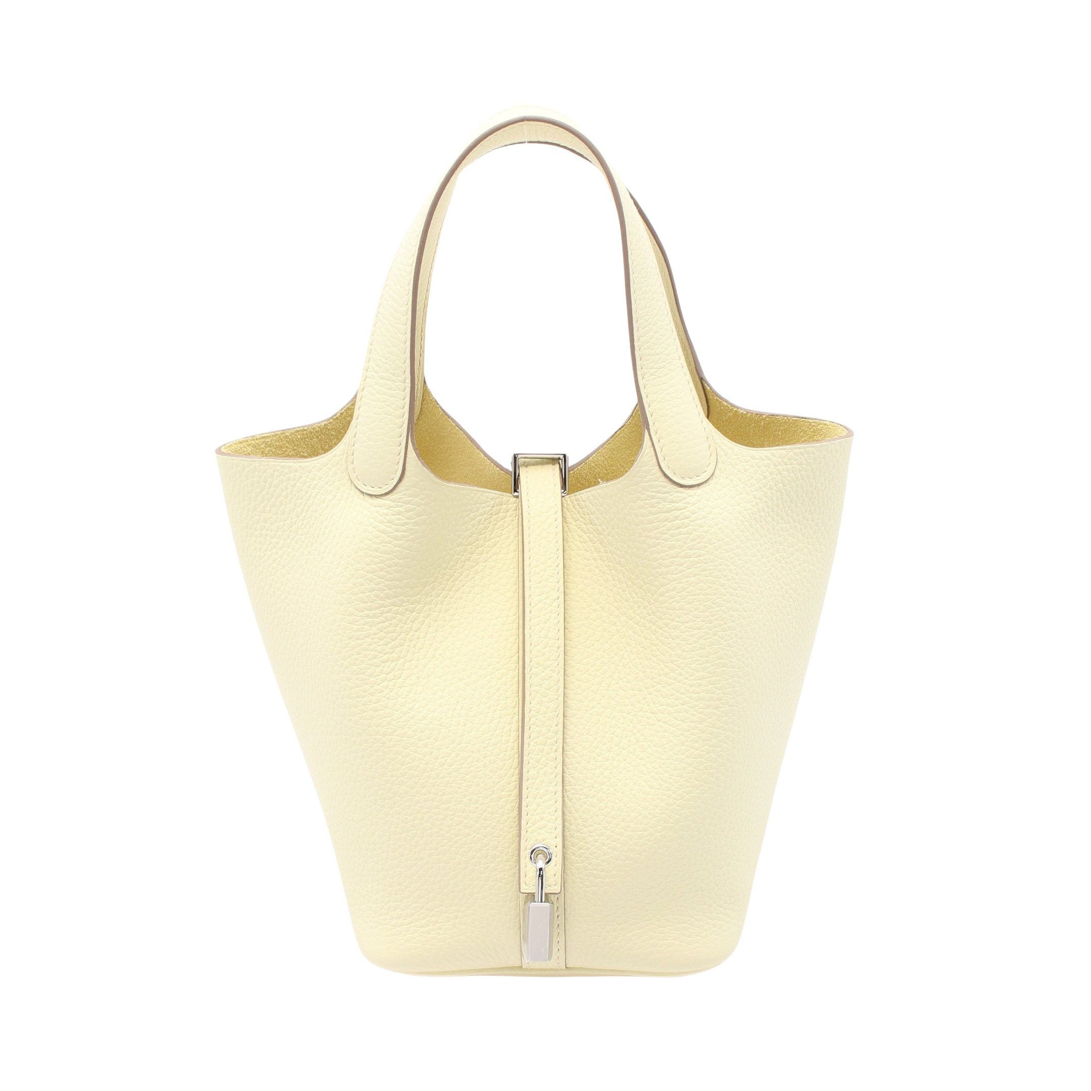 Hermes Hermes Picotan Lock Pm Jaune Milton Handbag Clemence Leather Light Yellow Silver Hardware Double Engraved Size ONE SIZE - 1 Thumbnail