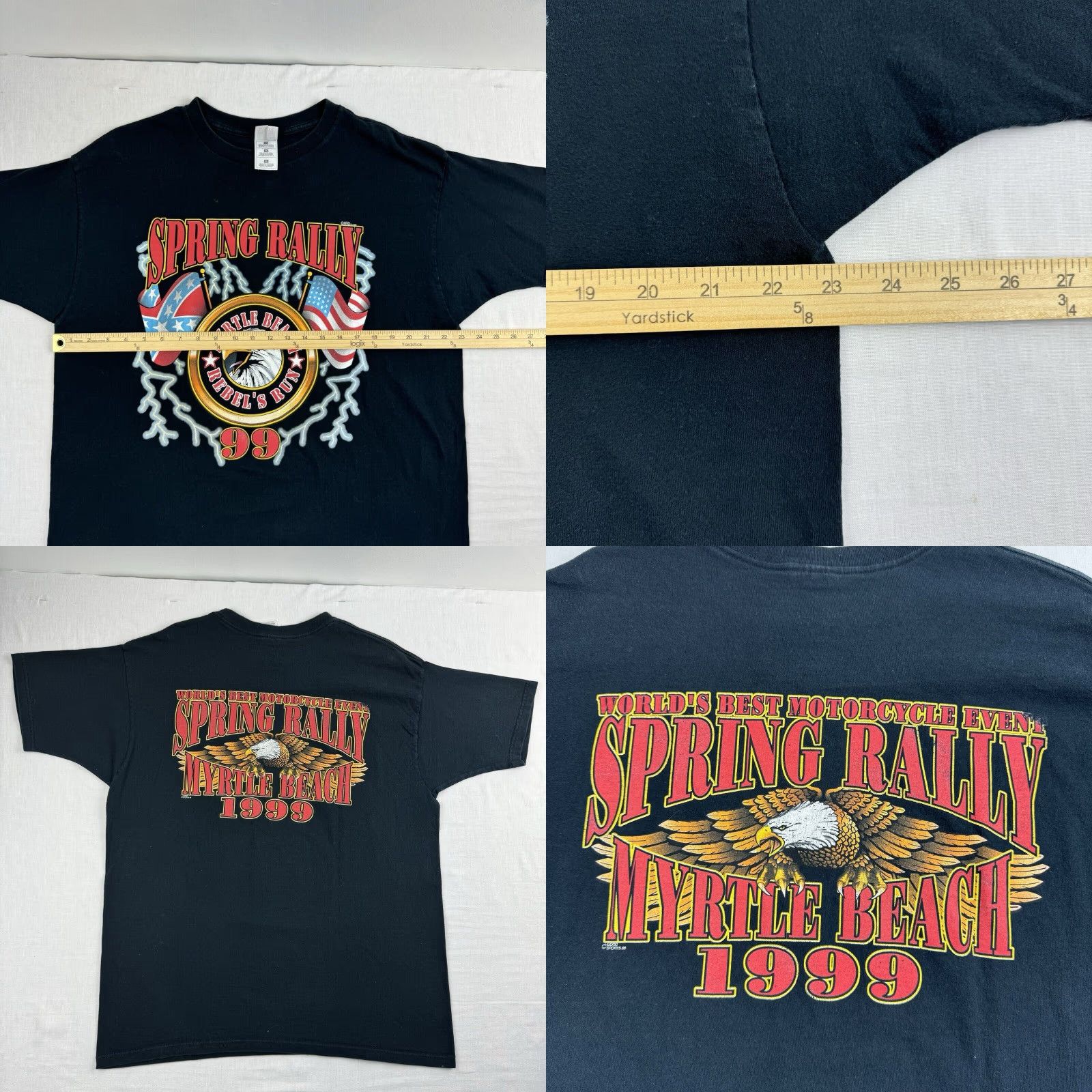 Fruit Of The Loom VINTAGE Biker Rally T Shirt Adult XL Black Myrtle Beach Eagle Lightning 1999 USA Shirt Mens XL Black USA Biker 90s Size US XL / EU 56 / 4 - 8 Thumbnail