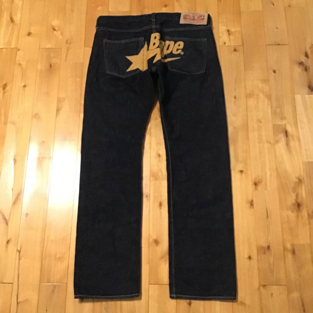 BAPE STA embroidered denim pants a bathing ape star ☆size L - Main Image