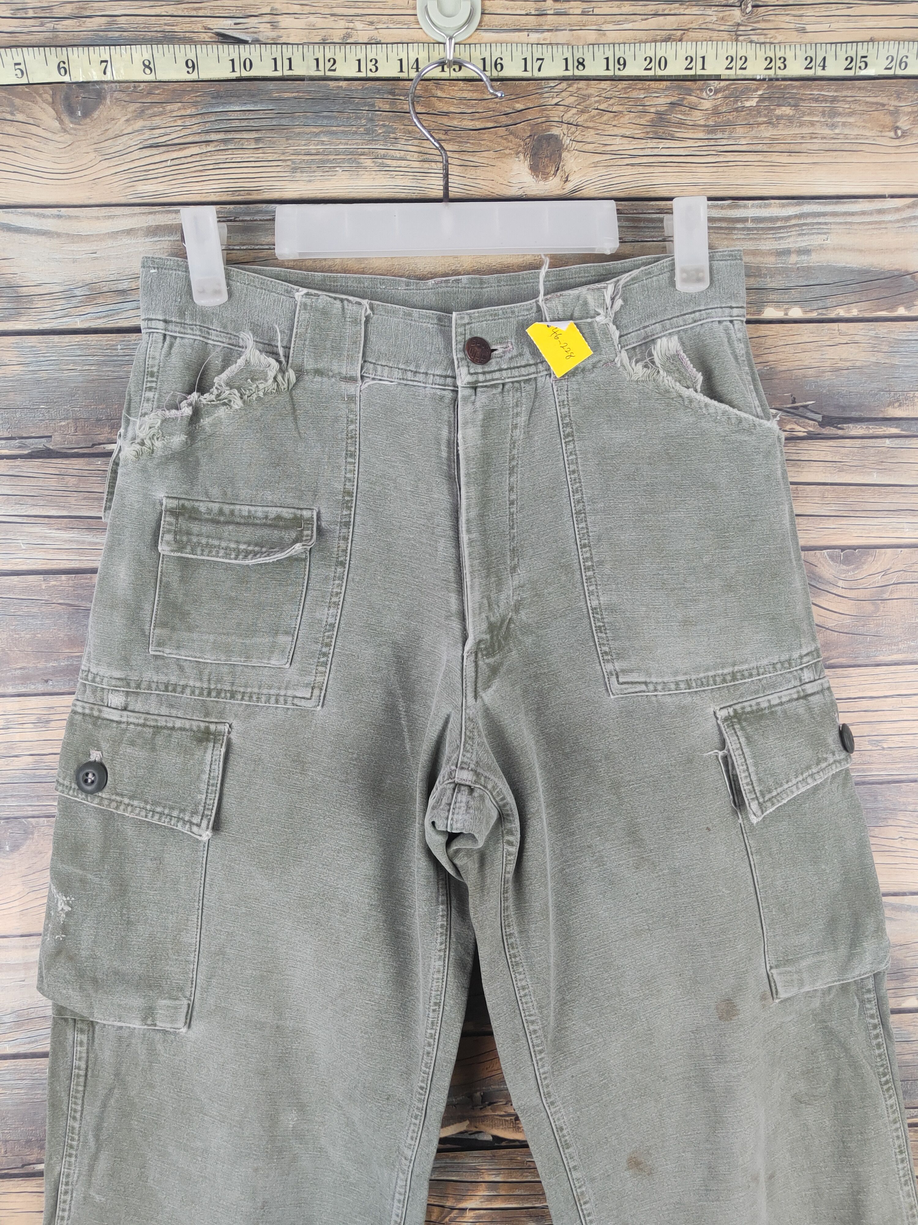 Japanese Brand DL Blue Way Green Faded Multipocket Cargo Pants #46-228T Size US 28 / EU 44 - 2 Thumbnail