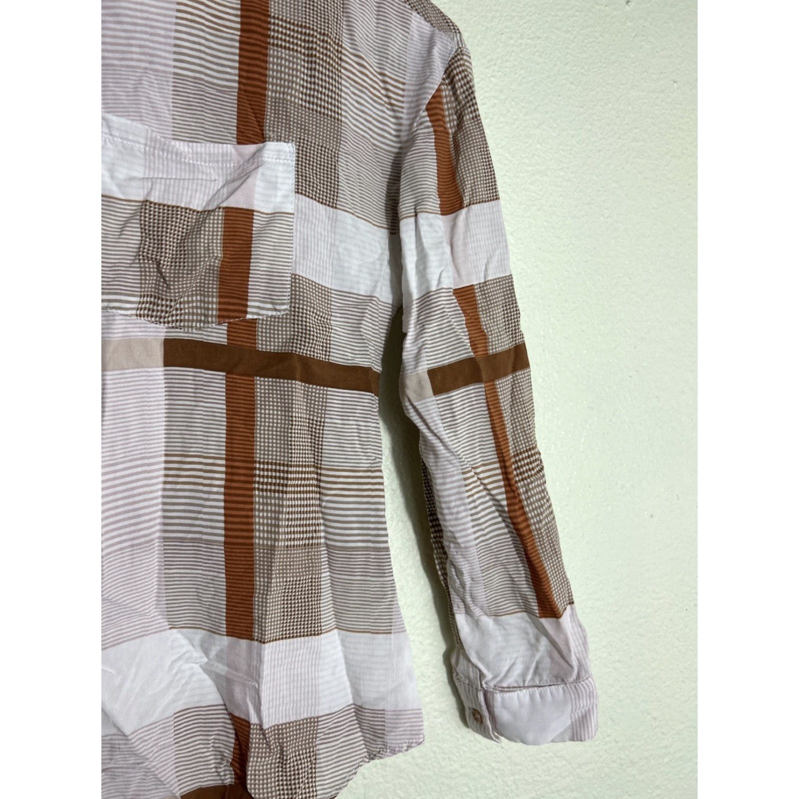 BKE BKE Buckle Females Long Sleeve Button-Up Top Striped Brown White Rayon L Womens Shirt Size L / US 10 / IT 46 - 5 Thumbnail