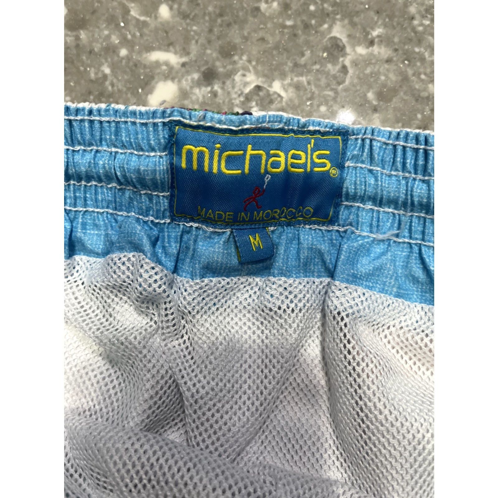 Vintage MICHAELS SWIMWEAR Men’s Fish Blue Swim Trunk M Beach Pockets Drawstring Quick Dry Elastic Waist Size US 31 - 2 Thumbnail