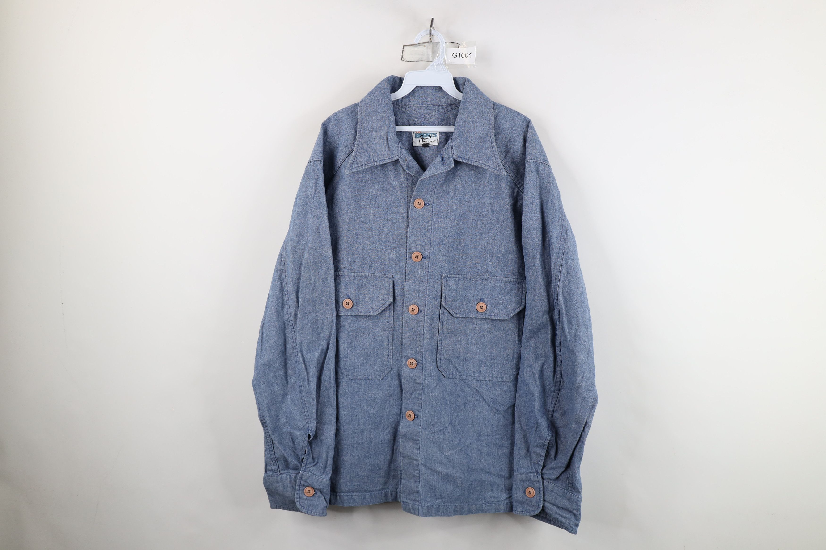 Vintage Vintage 70s Streetwear Chambray Collared Button Shirt Jacket Size US L / EU 52-54 / 3 - 1 Thumbnail