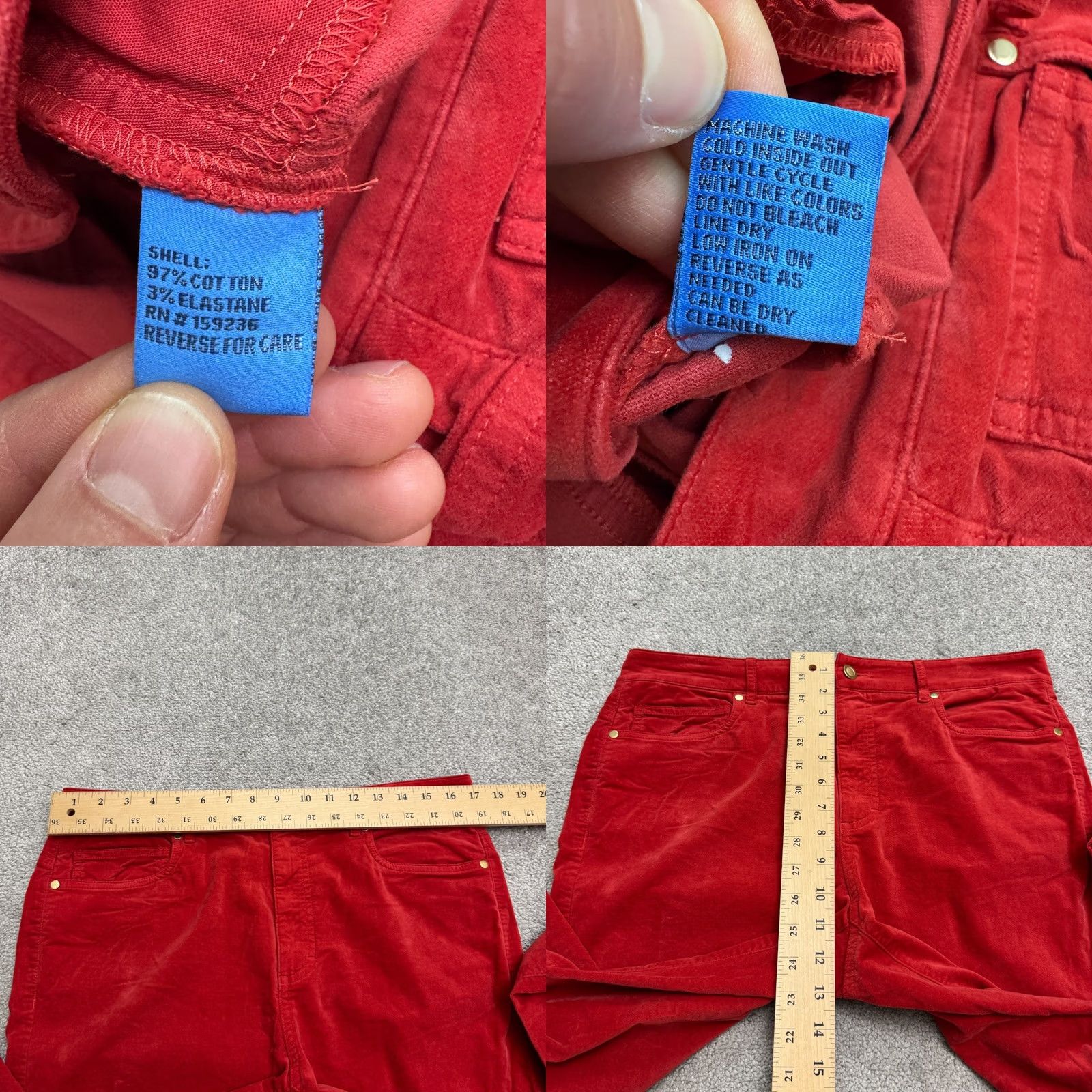 Madewell J. McLaughlin Velveteen Straight Leg Pants Womens 12 Red High Rise Stretch 34x30 Size 42" / US 20 - 8 Thumbnail