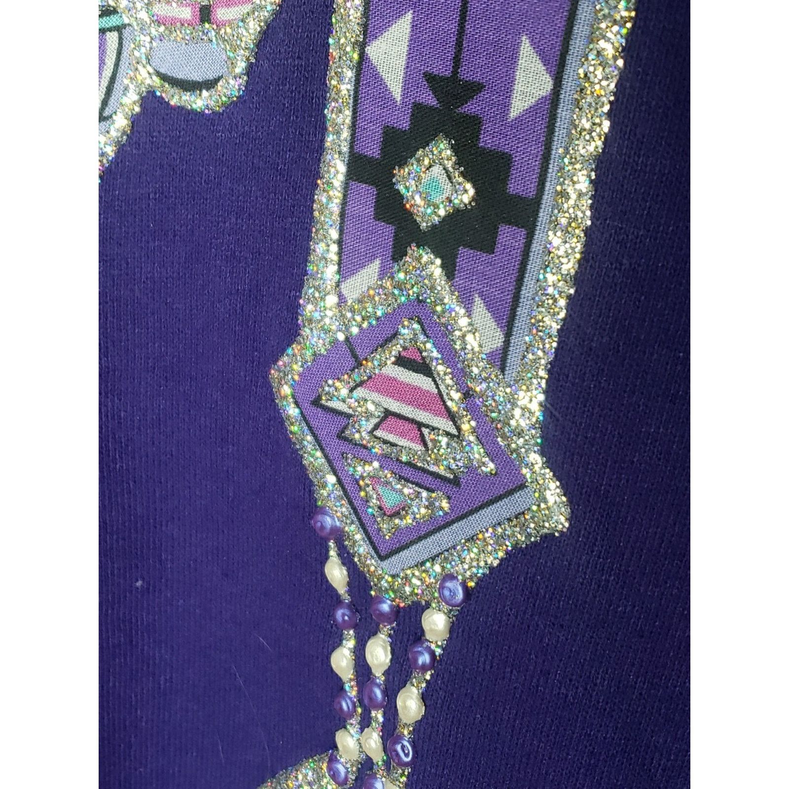 Jerzees Vtg 80s Native American Feathers Sparkle Southwestern MEDIUM Size US M / EU 48-50 / 2 - 9 Thumbnail