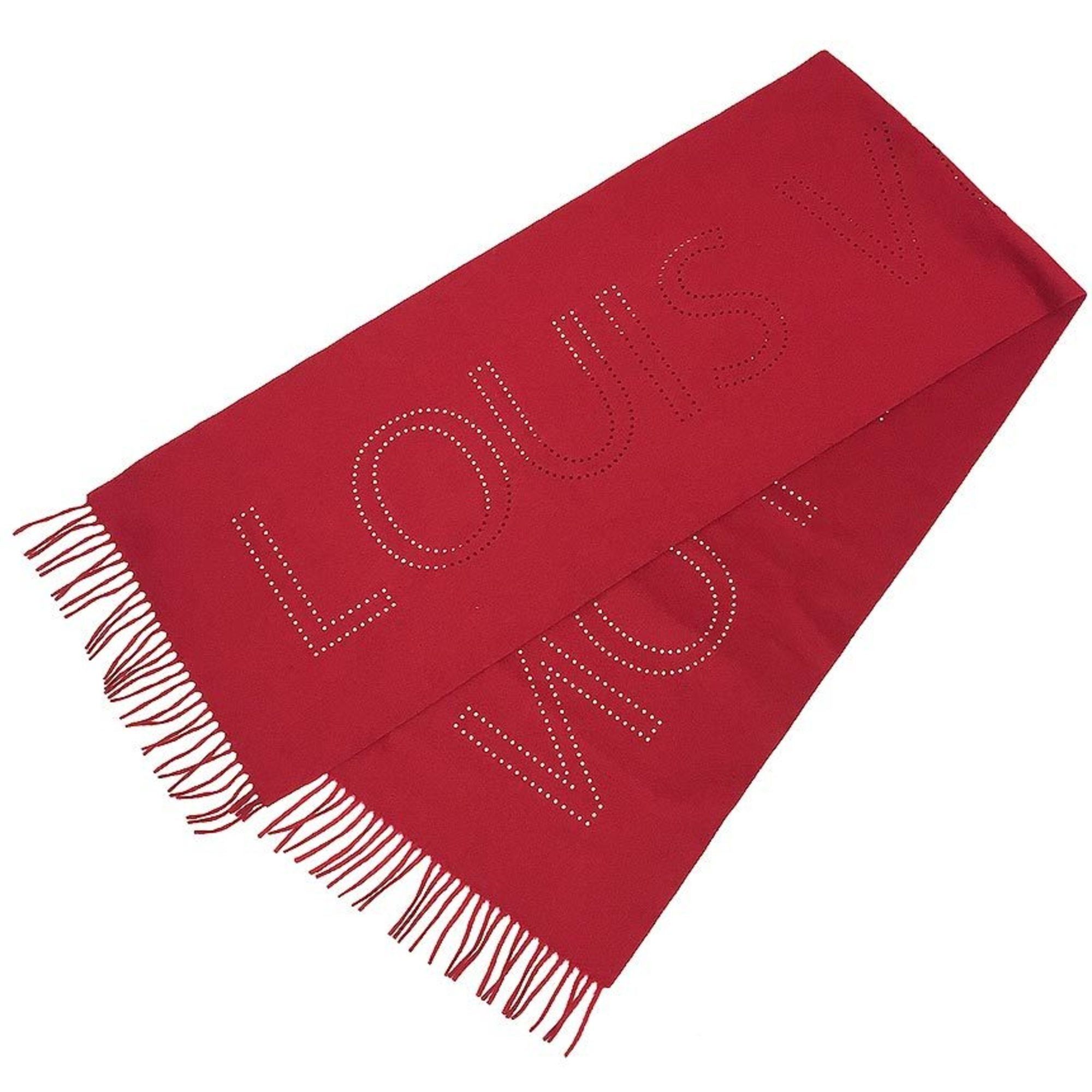 image of Louis Vuitton Escharpe Lv Perfot Punching Muffler 401552 Red Cashmere Stole Shawl Aq9429, Women's