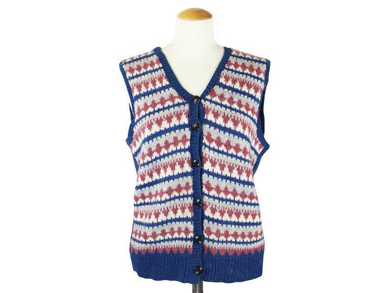 Vintage Vintage 1970’s Striped Knit Cardigan Sweater Vest - Medium Size M / US 6-8 / IT 42-44 - 1 Thumbnail