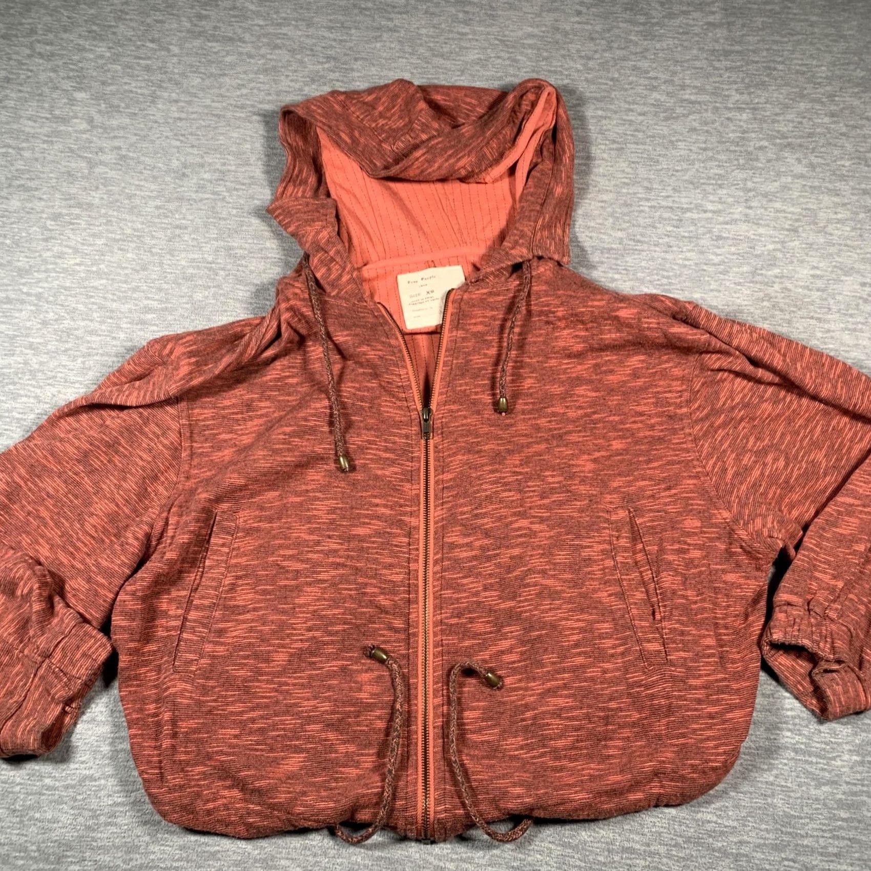 Free People Free People Hoodie Womens XS Rust Red Heathered Zip Up Drawstring Hem Pockets Size XS / US 0-2 / IT 36-38 - 2 Thumbnail