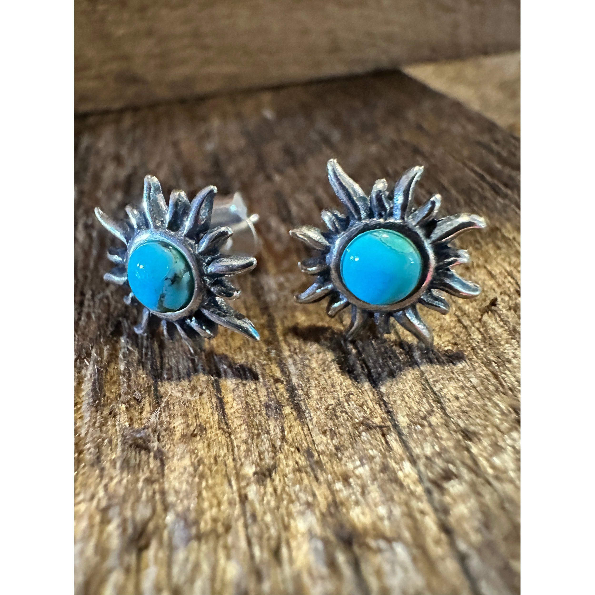 Other Navajo Sunburst Turquoise Earrings in Sterling Silver - Eleg Size ONE SIZE - 8 Thumbnail