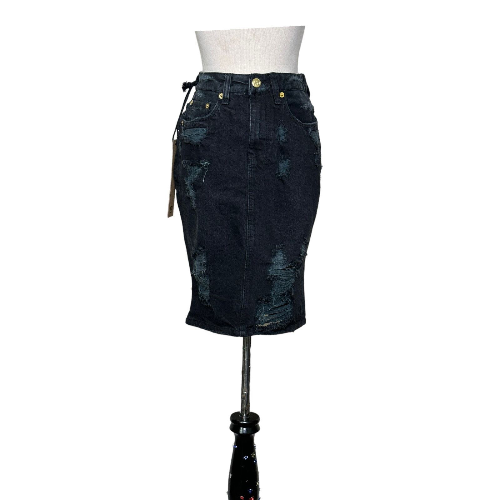 Ksubi Ksubi black distressed tune jean mini skirt size 25 Size 25" / US 0 / IT 36 - 1 Thumbnail