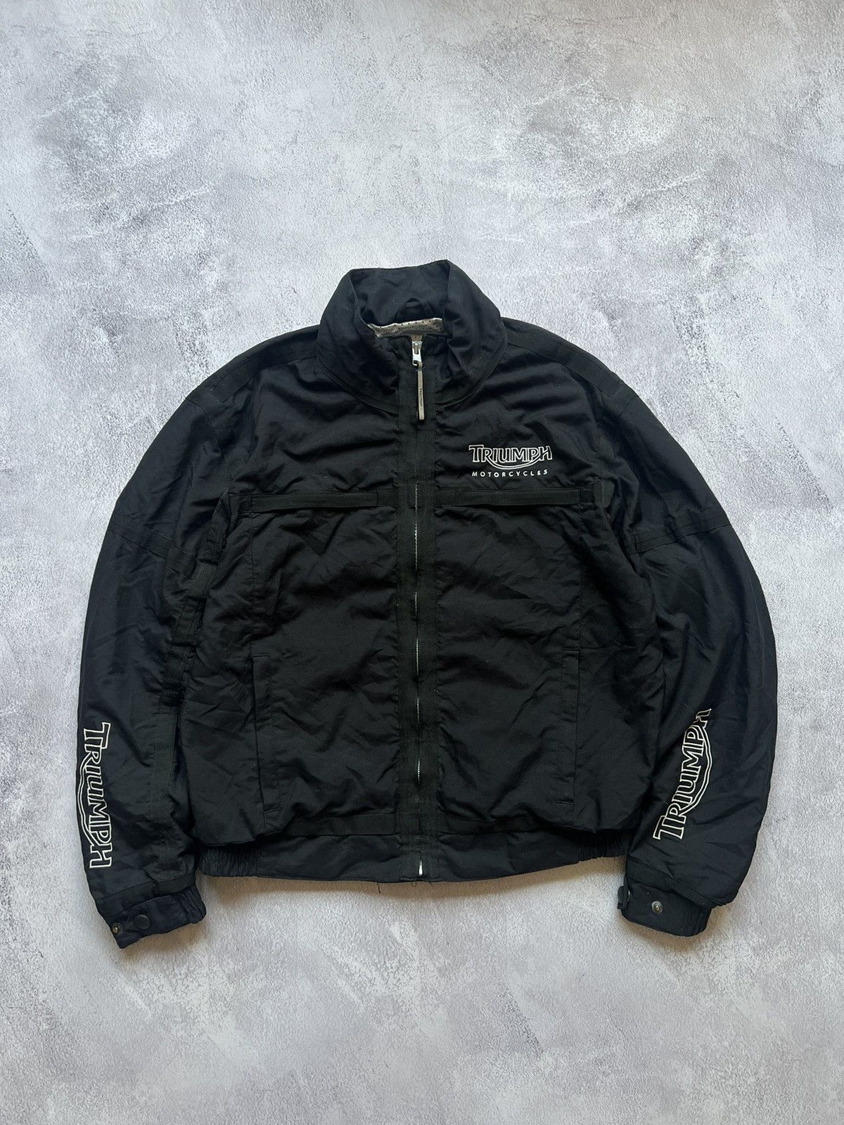 Harley Davidson × Vintage Triumph Motorcycles Big Logo Nylon Bomber Jacket Size:S Size US S / EU 44-46 / 1 - 1 Thumbnail