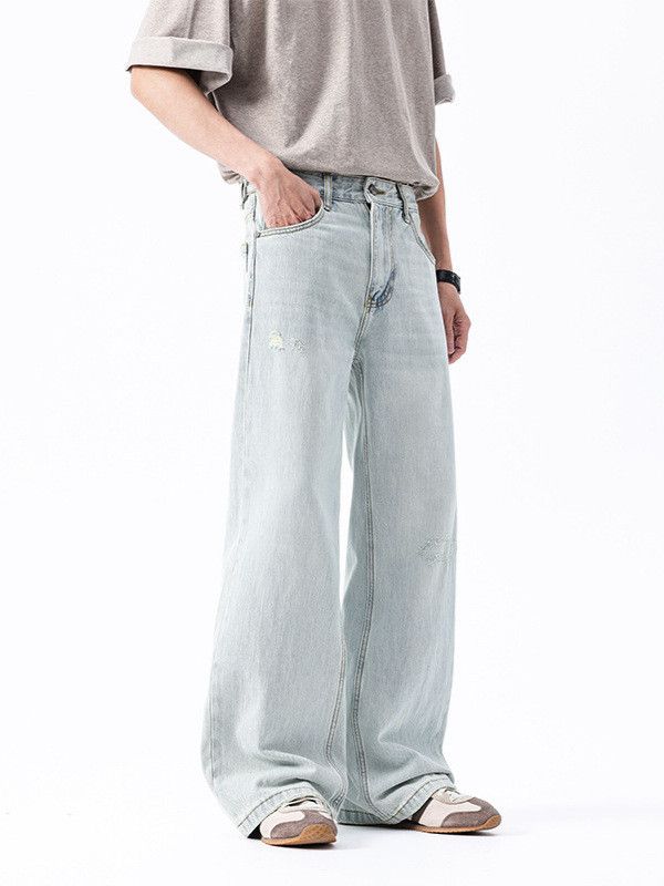 Japanese Brand Men's distressed bamboo-joint wide-leg jeans Size US 32 / EU 48 - 4 Thumbnail