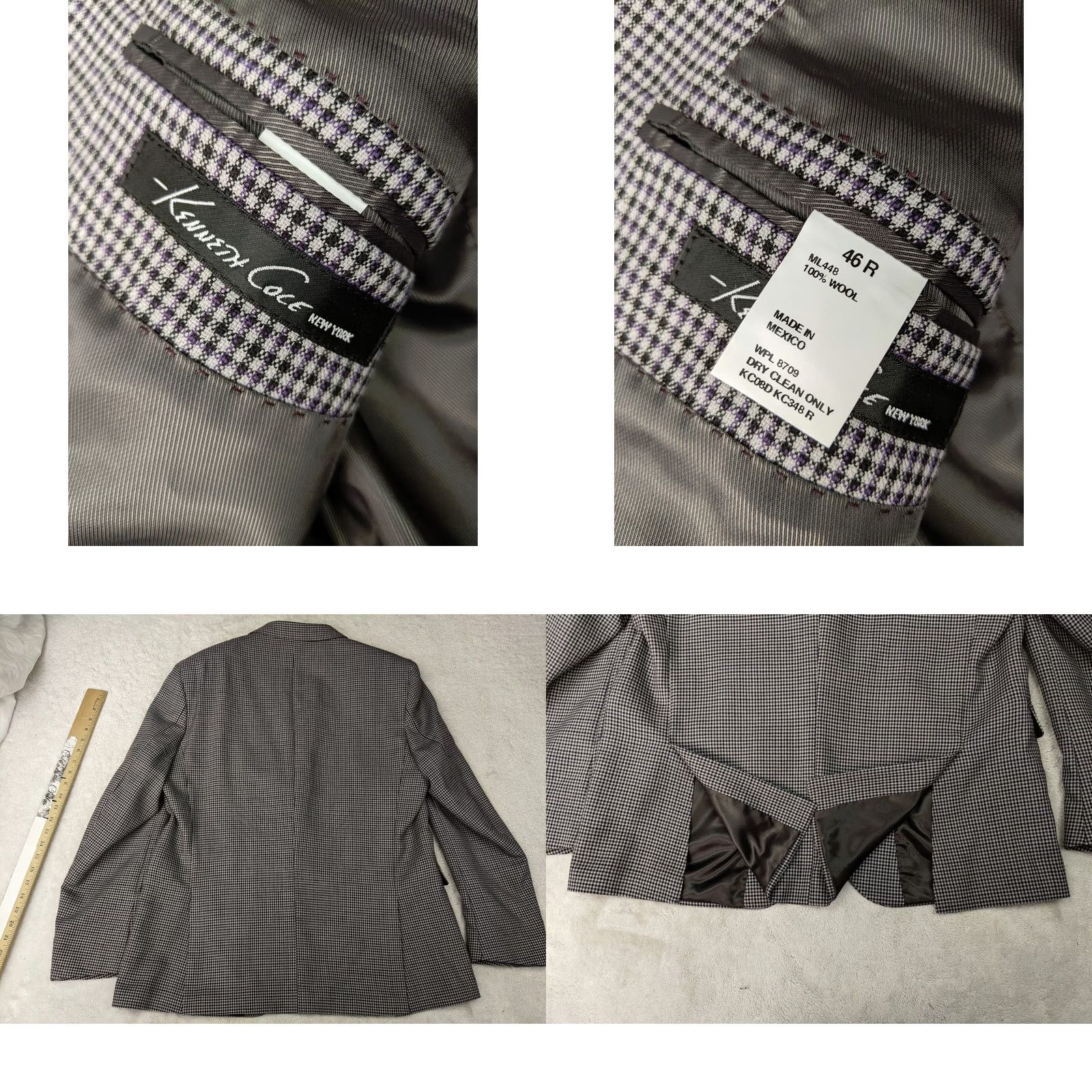 Vintage Kennith Cole 46R Black White Shepards Check 100% Wool Blazer Jacket 2 Button Size 46R - 8 Thumbnail