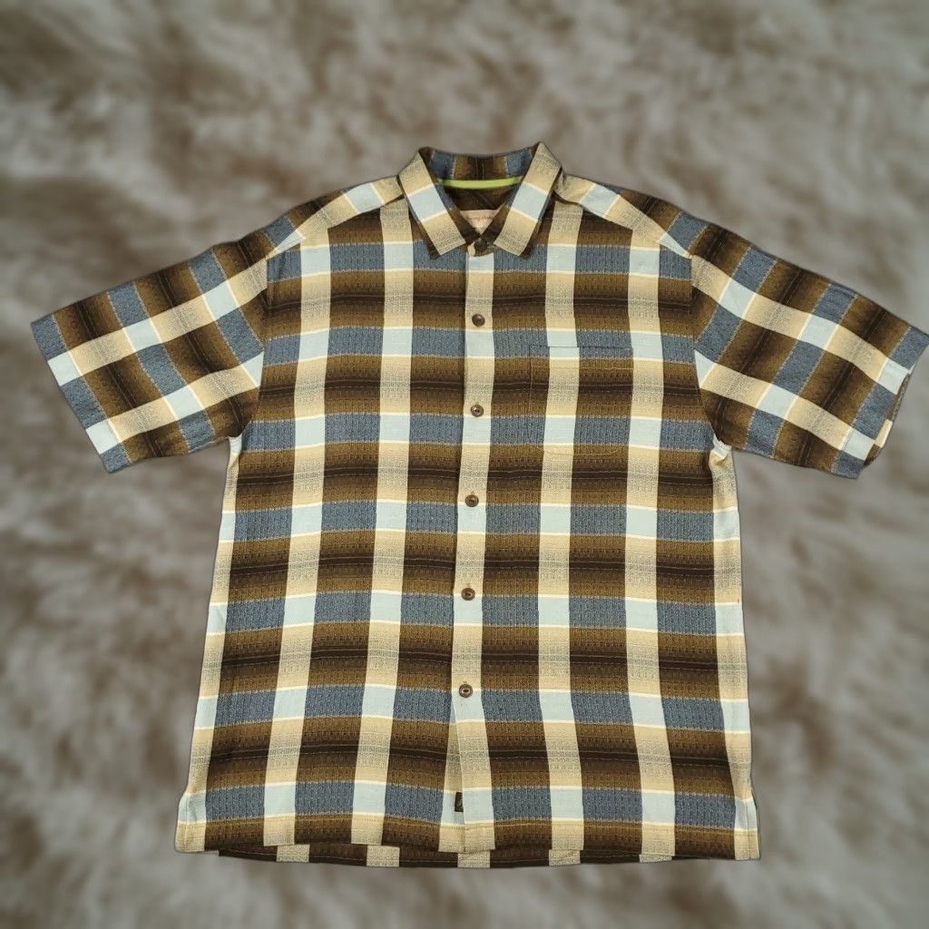 Tommy Bahama Tommy Bahama Shirt Mens Medium Brown Plaid Silk Hawaiian Button Up Short Sleeve Size US M / EU 48-50 / 2 - 1 Thumbnail