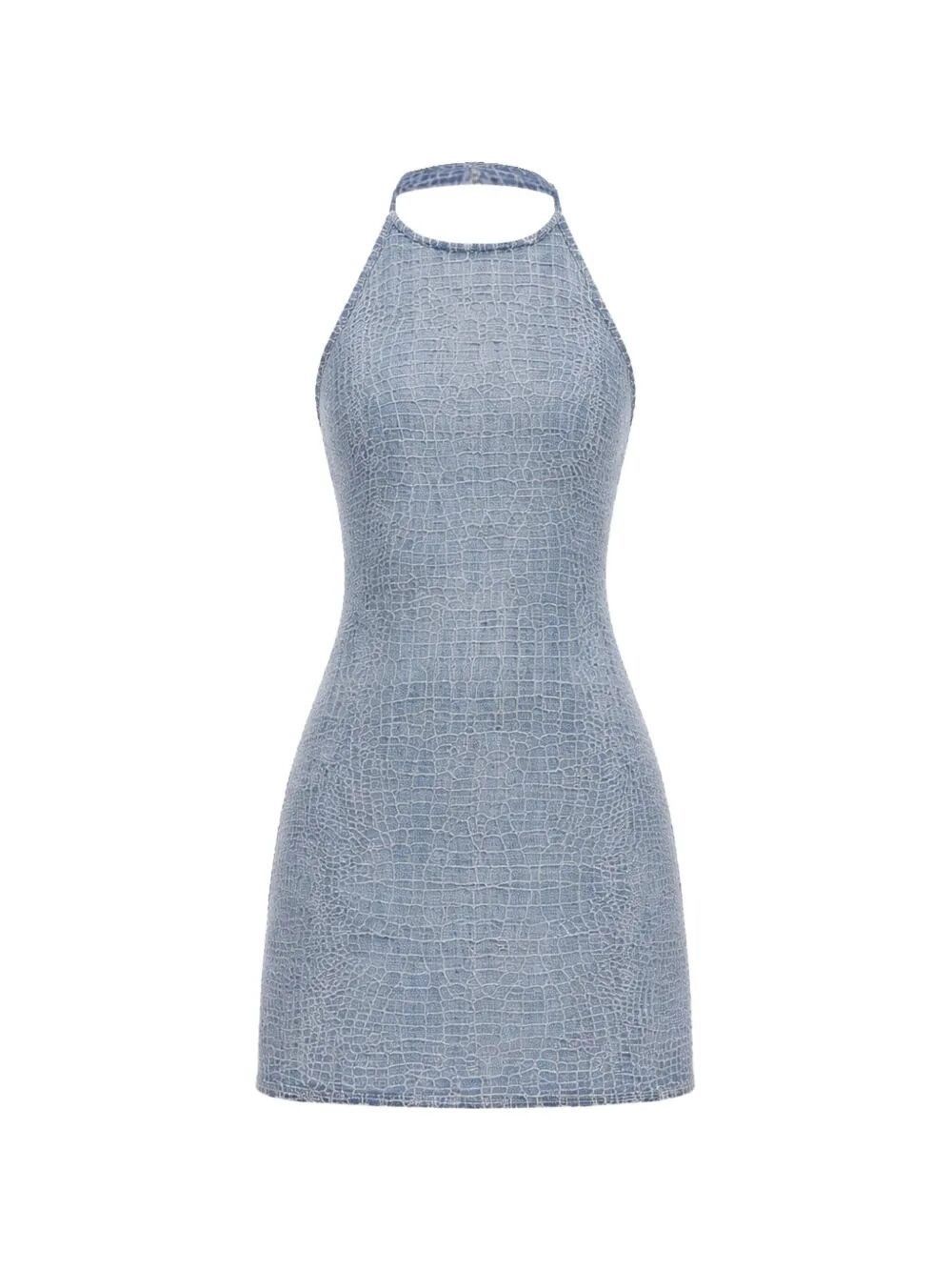 Self-Portrait Rhinestone Croc Effect Denim Mini Dress Size XS / US 0-2 / IT 36-38 - 1 Thumbnail