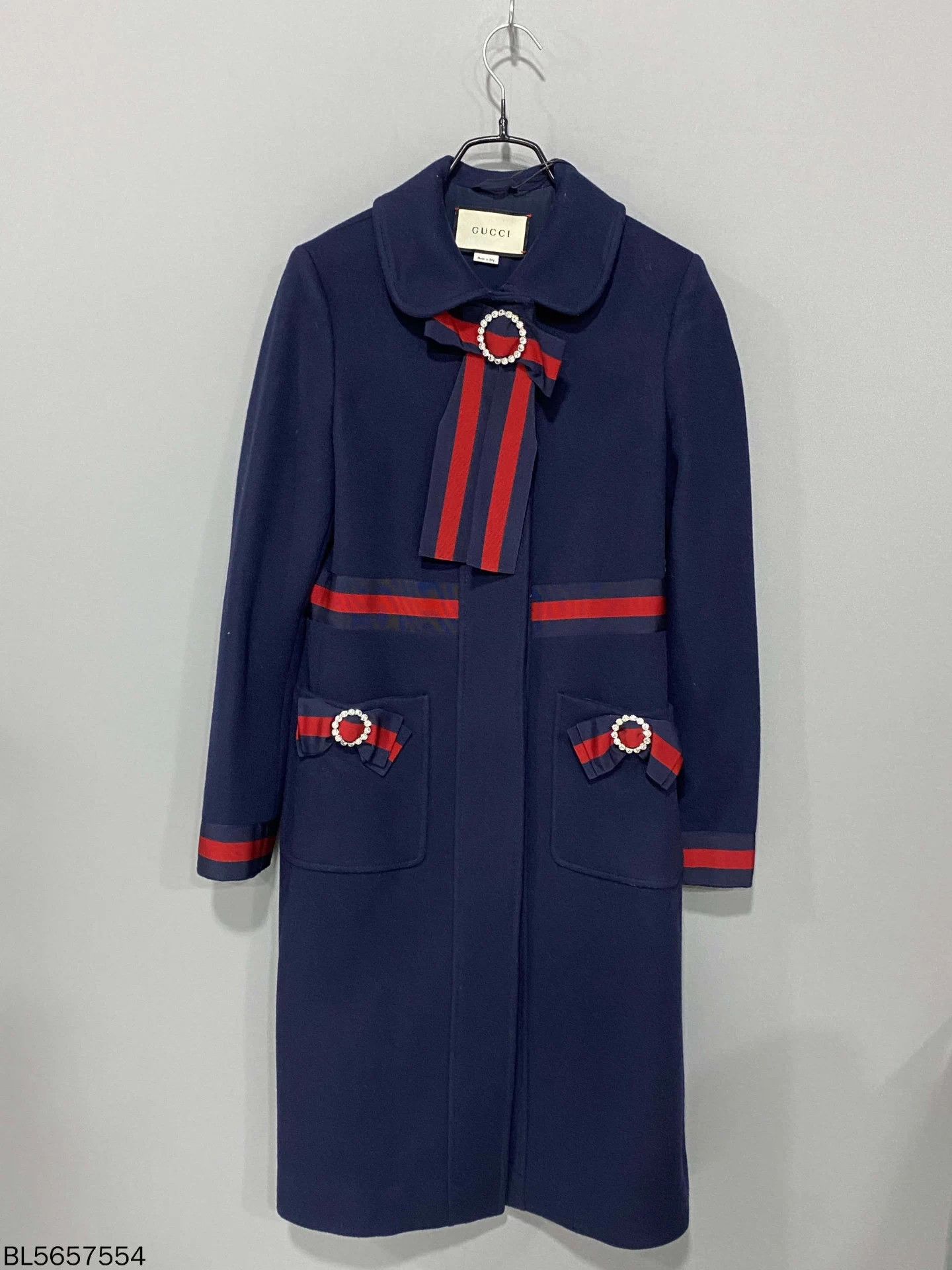 Gucci GUCCI navy bow mid-length long-sleeve overcoat 38 Size S / US 4 / IT 40 - 1 Thumbnail