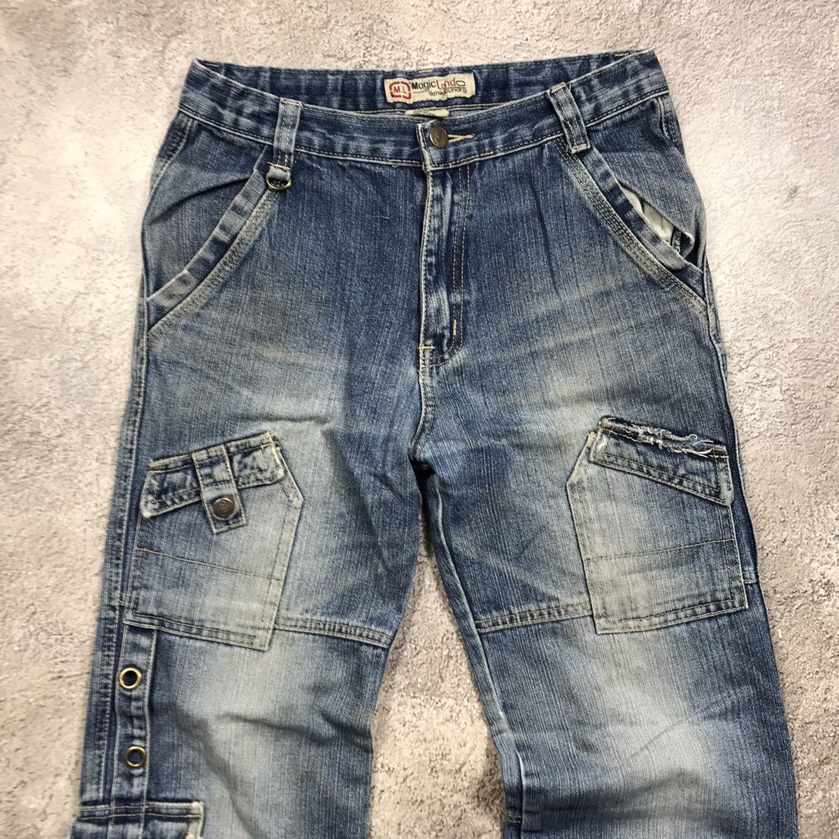 Vintage Y2K Baggy Distressed Flared Denim Jeans Faded Blue Punk 28 Size 28" / US 6 / IT 42 - 4 Thumbnail